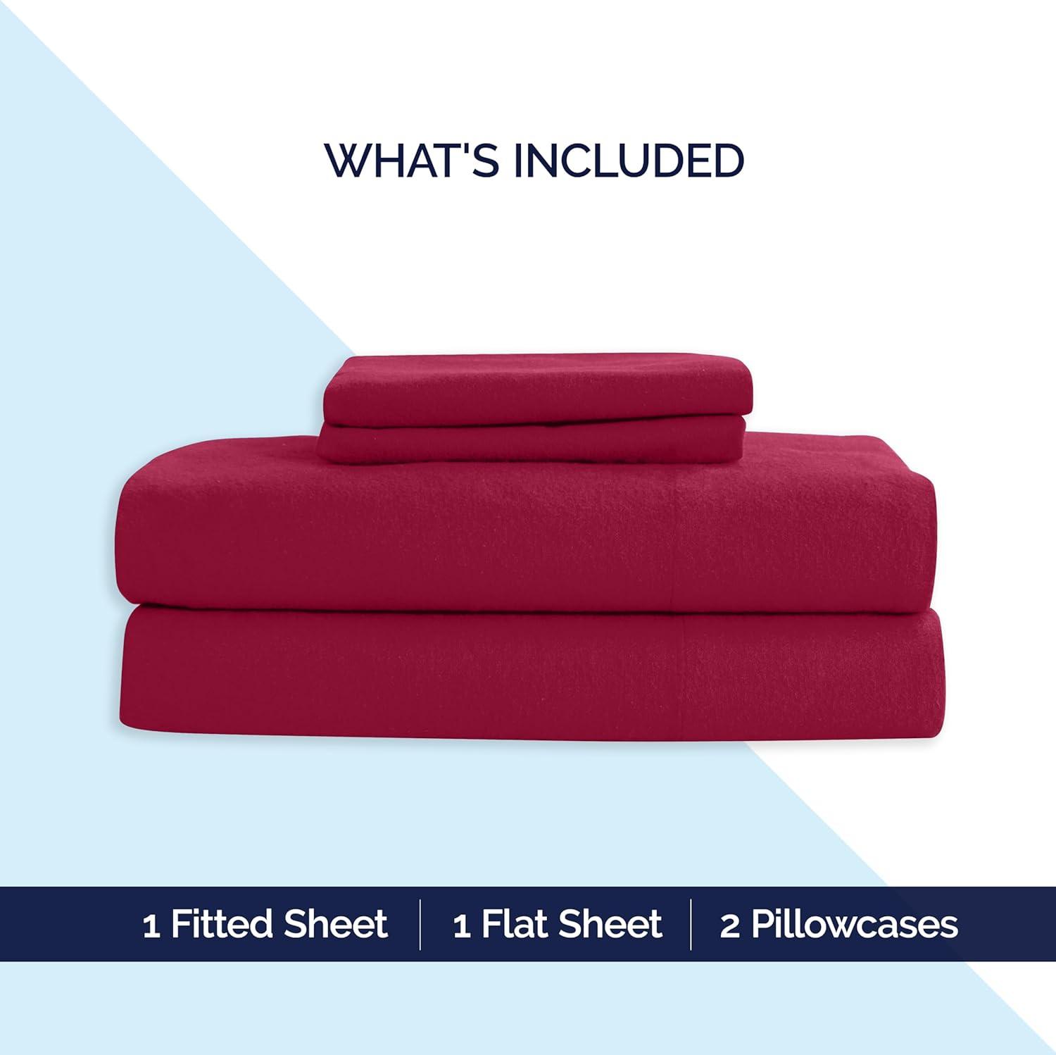 100% Turkish Soft Cotton Flannel Sheet Set - 4-Piece - Deep Pocket Fitted Sheet, Flannel Sheets - Queen, Burgundy