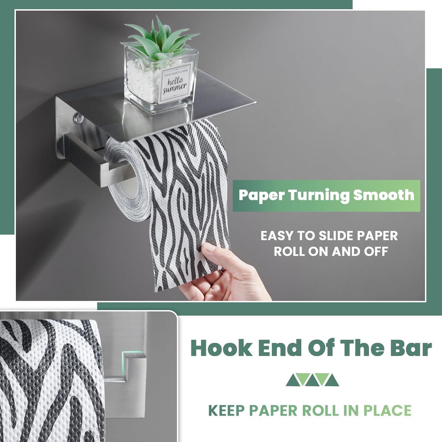 Brushed Nickel Wall Mounted Toilet Paper Holder With Phone Shelf - Durable, Stylish, Convenient For Modern Bathrooms