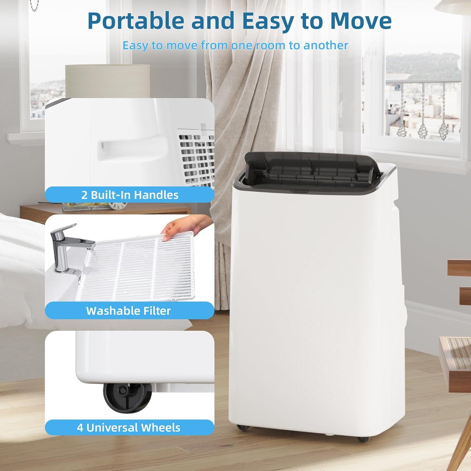 Portable Air Conditioner 14000 BTU 3 in 1 with Remote Cool & Dual Motors & Auto Swing, Dehumidifier & Fan Modes for Home Up To 750 Sq.Ft