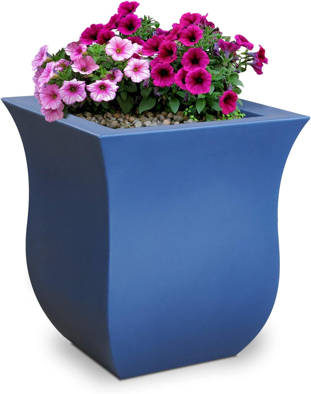 Valencia Neptune Blue Tulip-Shaped Polyethylene Planter, 16" x 18"