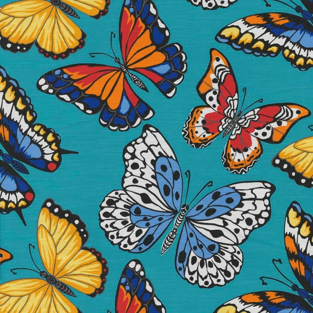 Pillow Perfect Outdoor/Indoor Throw Pillows, Large - 18.5" x 18.5", Blue Butterfly Garden Turquoise 2 Count