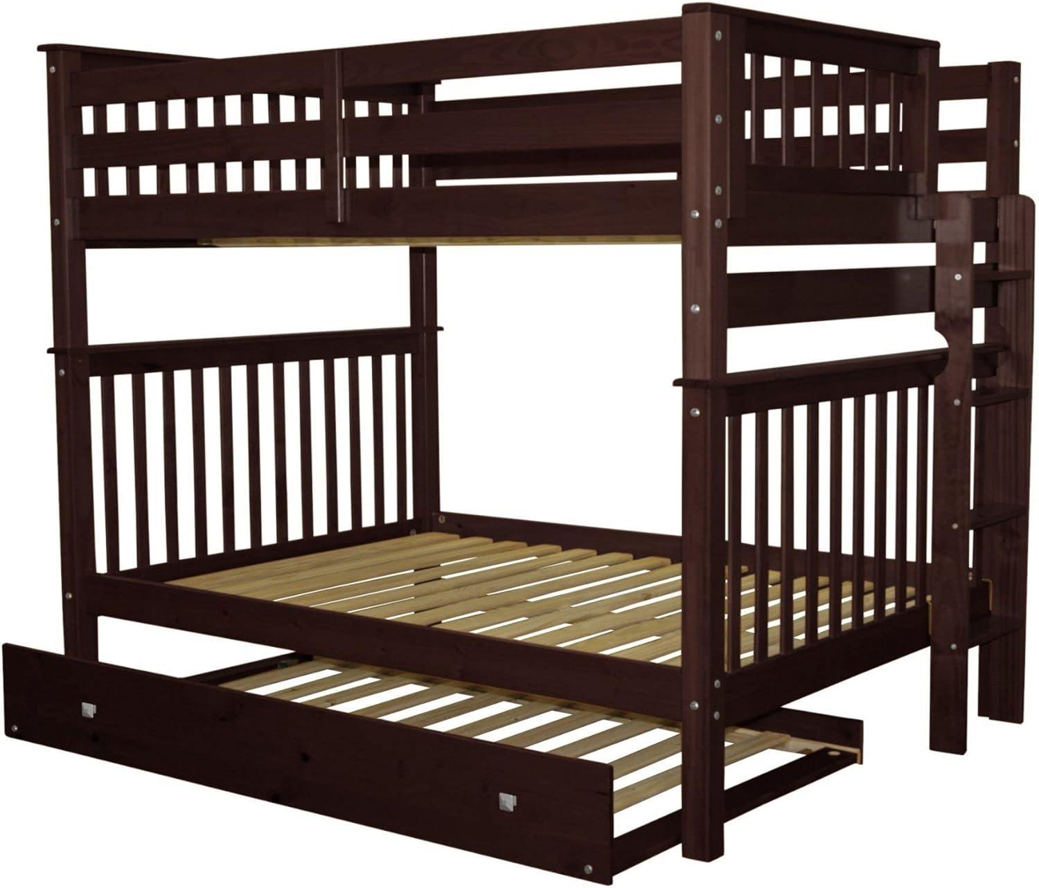 Bedz King Bunk Beds Full over Full Mission Style with End Ladder and a Full Trundle, Dark Cherry