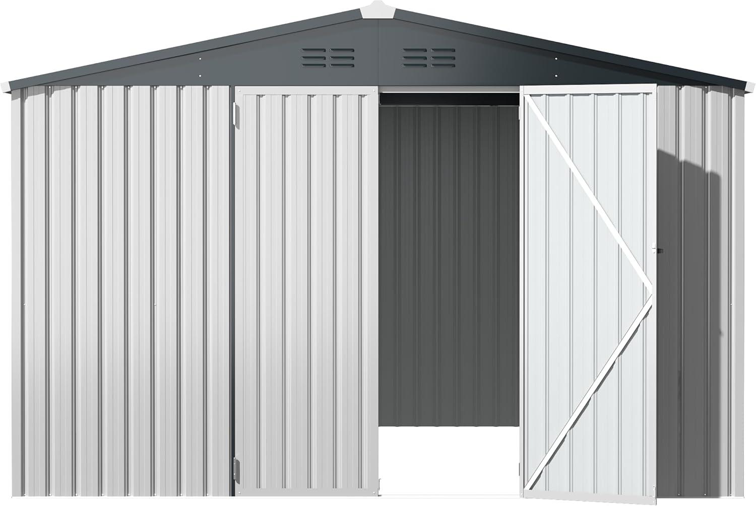 AECOJOY 5' x 3' Outdoor Storage Shed, Small Metal Shed with Lockable Door, Utility and Tool Storage for Garden, Backyard, Patio, Outside use in White