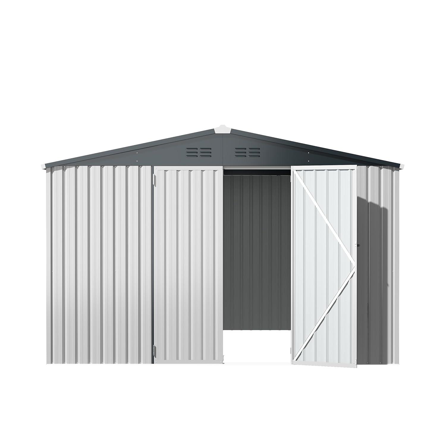 AECOJOY 5' x 3' Outdoor Storage Shed, Small Metal Shed with Lockable Door, Utility and Tool Storage for Garden, Backyard, Patio, Outside use in White