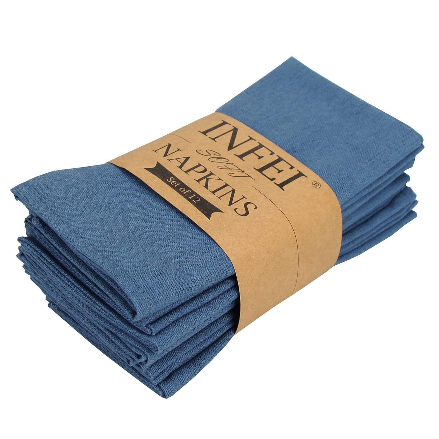 Solid Color Linen Cotton Thin Dinner Cloth Napkins Set of 12 (40 x 40 cm) for Events & Home Use