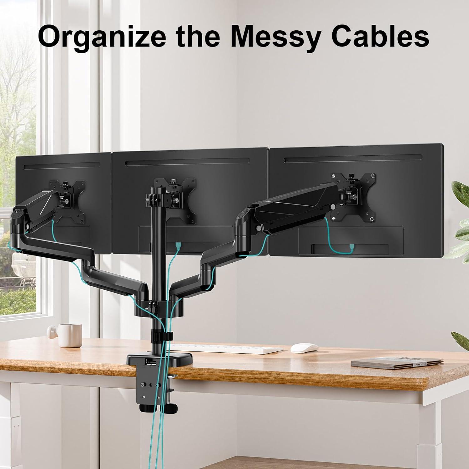 MOUNT PRO Triple Monitor Mount, 3 Monitor Desk Arm fits Three Max 27" LCD Computer Screens, up to 17.6lbs Each, Premium Gas Spring Display Stand with Tilt Swivel Rotation, Vesa Mount 75x75,100x100