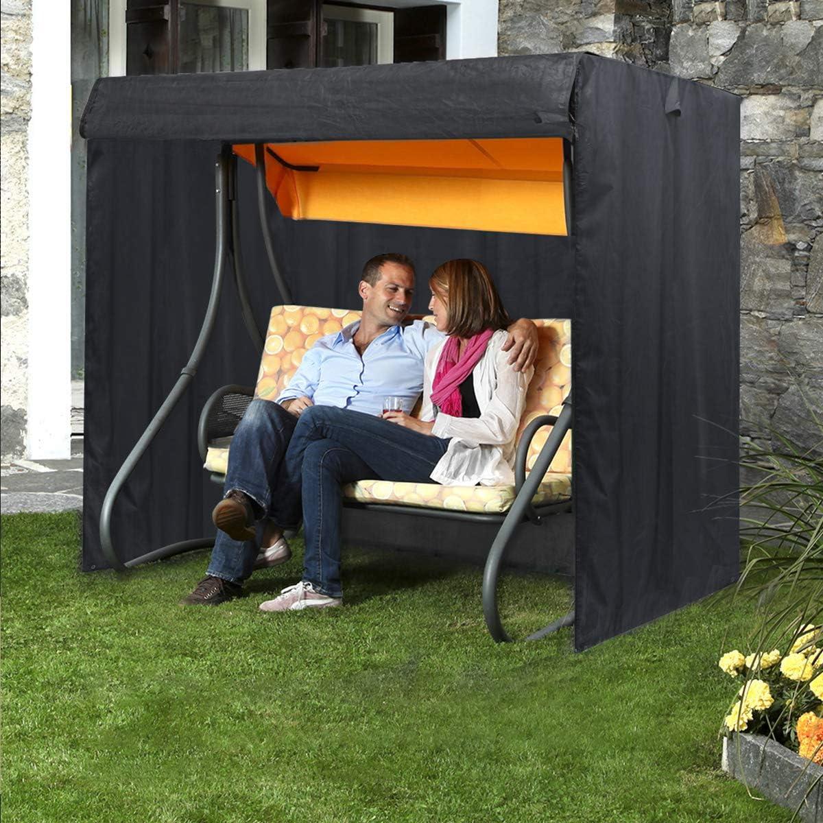 Black Waterproof 3-Seater Outdoor Swing Cover with Zippers