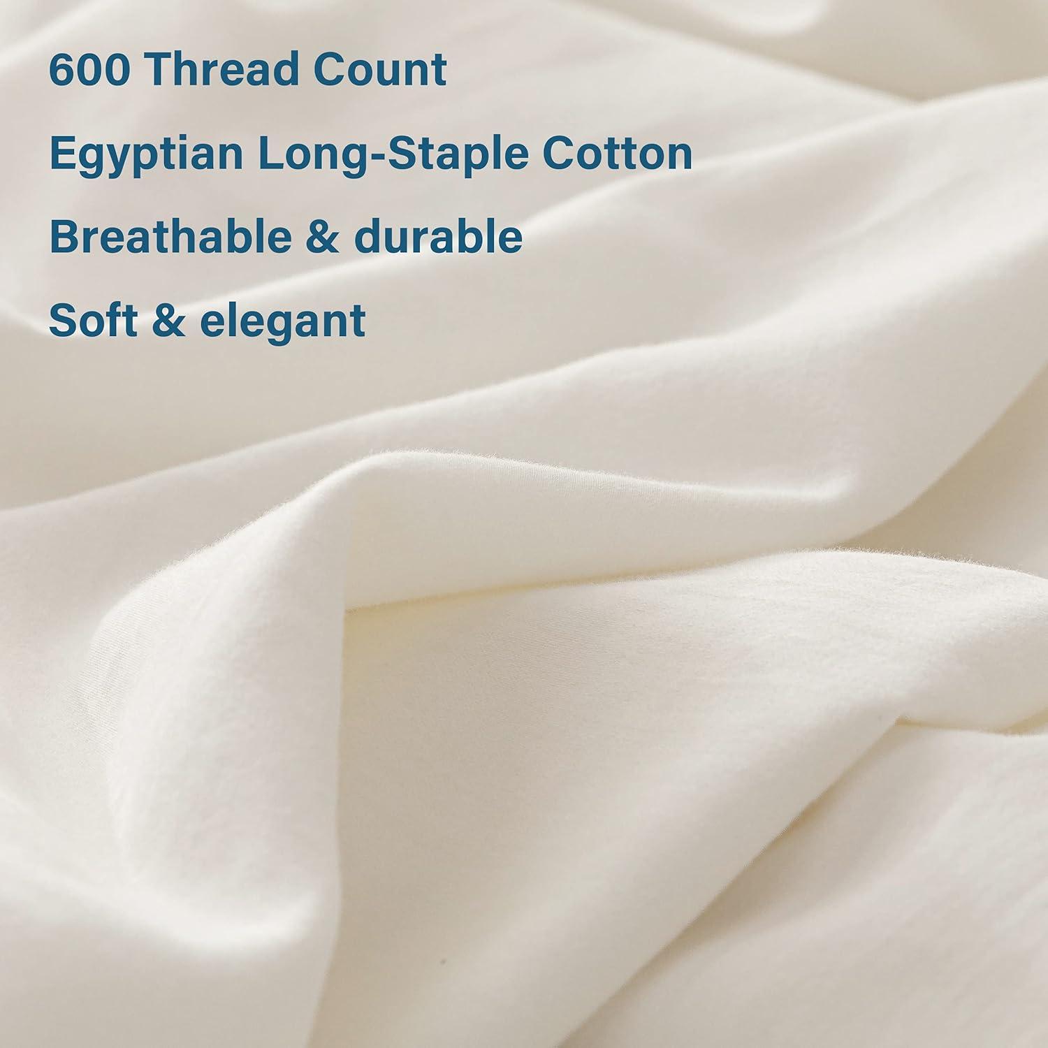 HeimenAogo Egyptian Cotton Duvet Cover Set King, Ultra Soft and Breathable Comforter Cover with Zipper Closure, High Thread Count Long Staple Cotton Blanket Cover 3pcs, Off-White