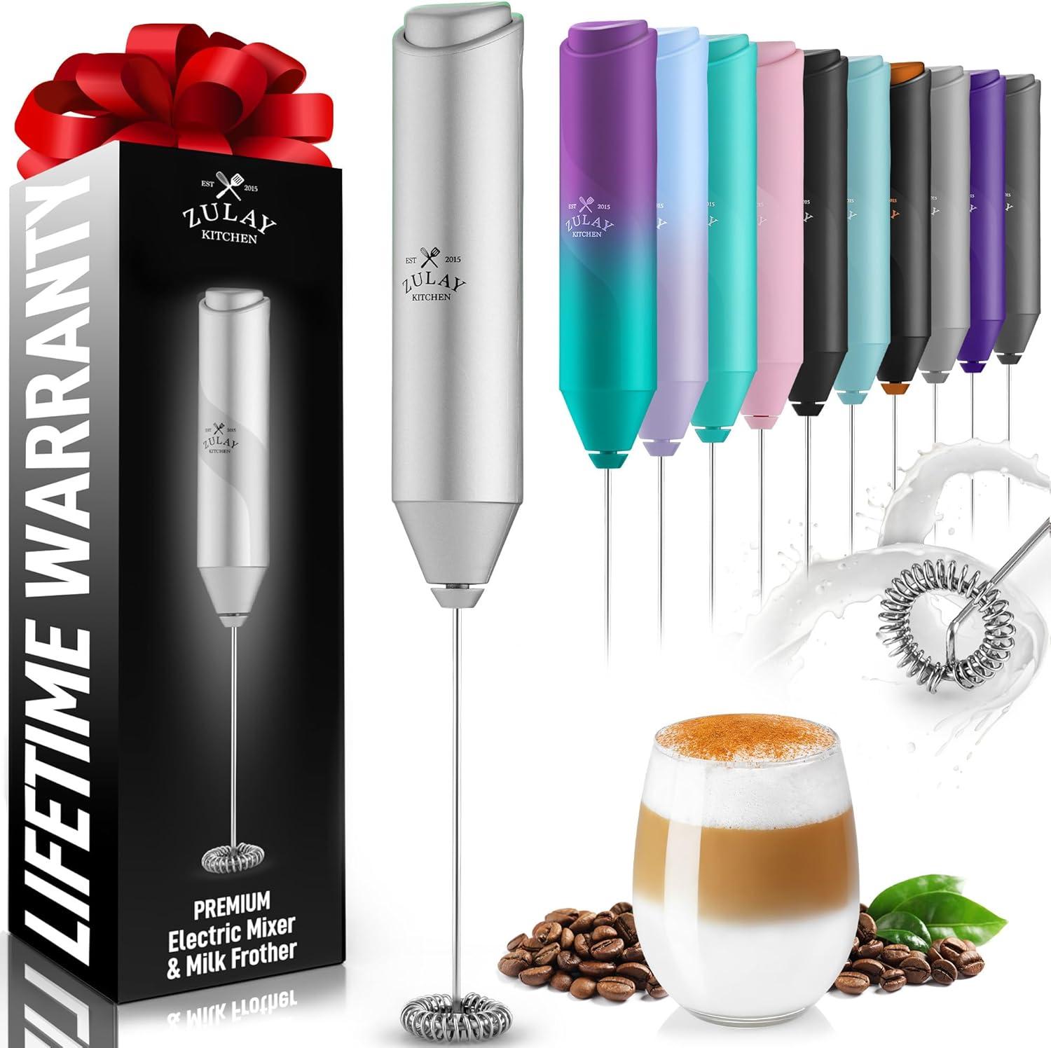 Zulay Kitchen Milk Frother for Coffee Portable & Compact Handheld Travel Milk Foamer (Silver)
