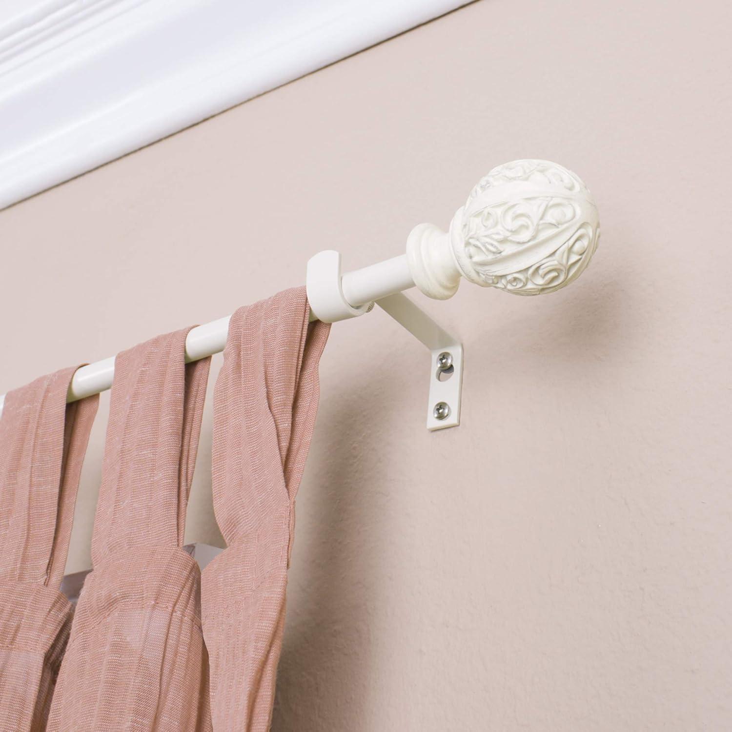 Montevilla 0.62" Distressed White Ball Adjustable Single Curtain Rod Set, 86"-120"