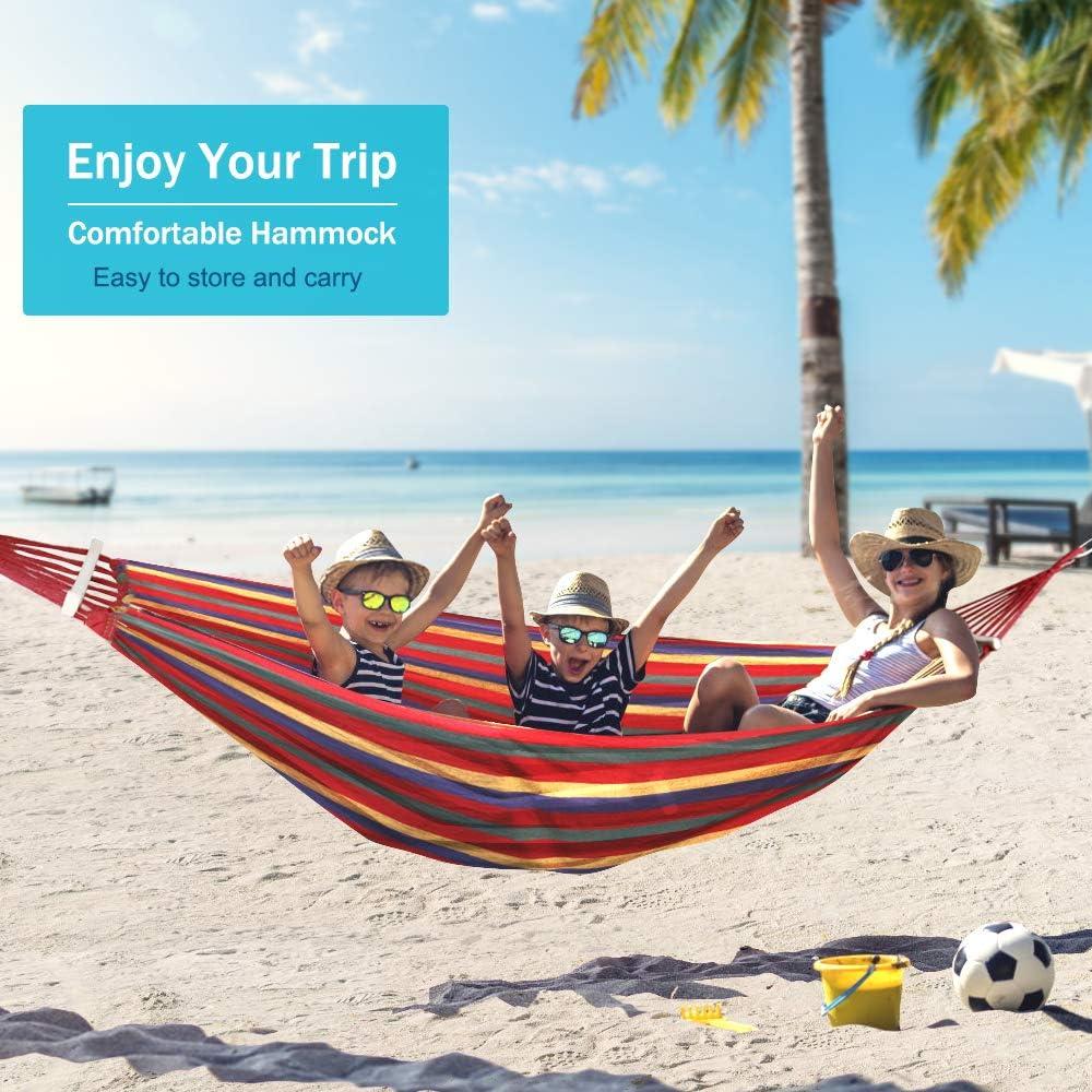 MOSFiATA Camping Hammock 550lb Upgraded Thickened 320G Durable Canvas Fabric Single Hammocks with Two Anti Roll Balance Beam and Sturdy Metal Knot Tree Straps for Camping, Patio, Backyard, Outdoor