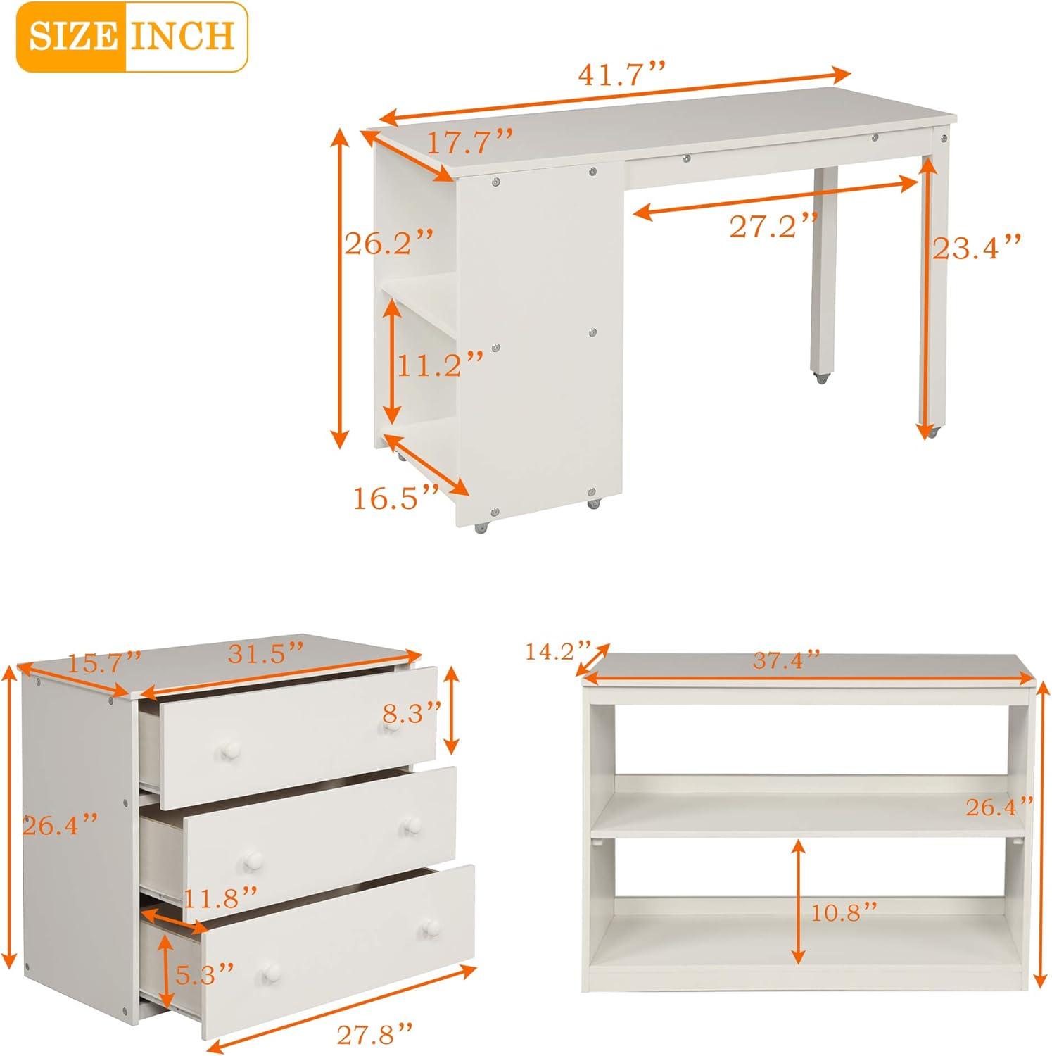 Harper & Bright Designs Twin Size Low Loft Bed with Rolling Portable Desk and Storage Cabinet, Wooden Low Study Loft Bed with Drawers, for Kids Teens Girls Boys - White