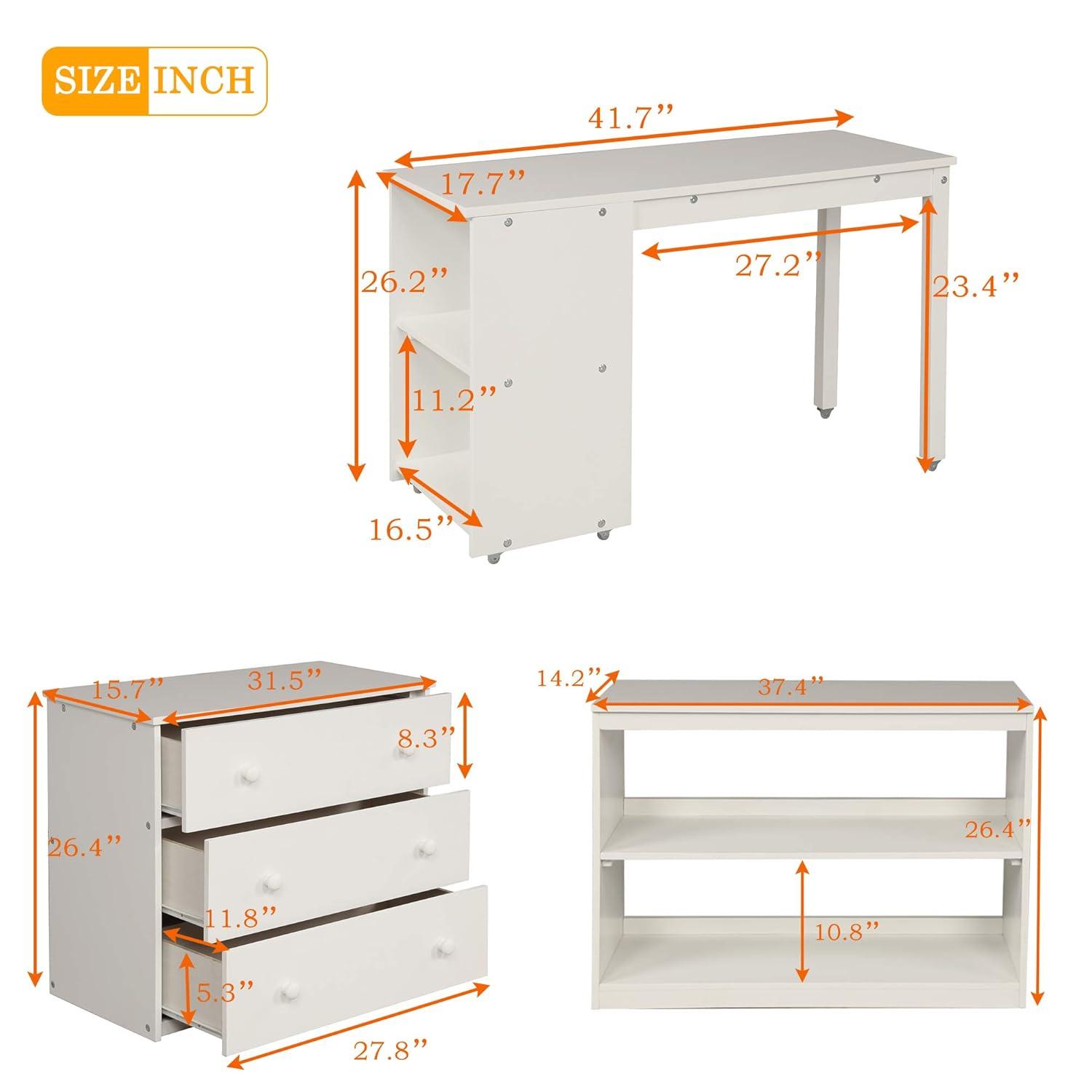 Harper & Bright Designs Twin Size Low Loft Bed with Rolling Portable Desk and Storage Cabinet, Wooden Low Study Loft Bed with Drawers, for Kids Teens Girls Boys - White