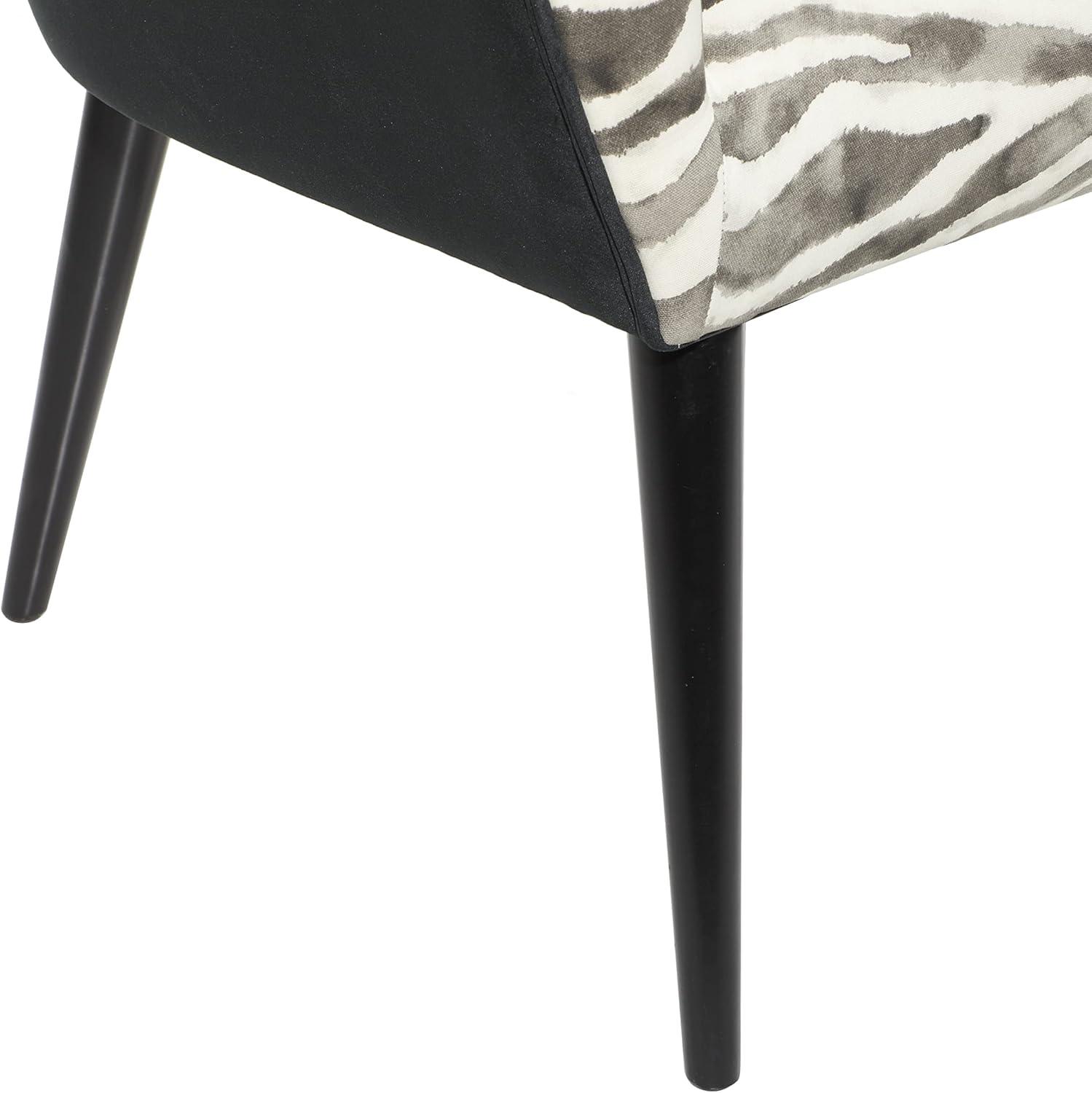 Black Velvet Zebra Print Wood Accent Chair