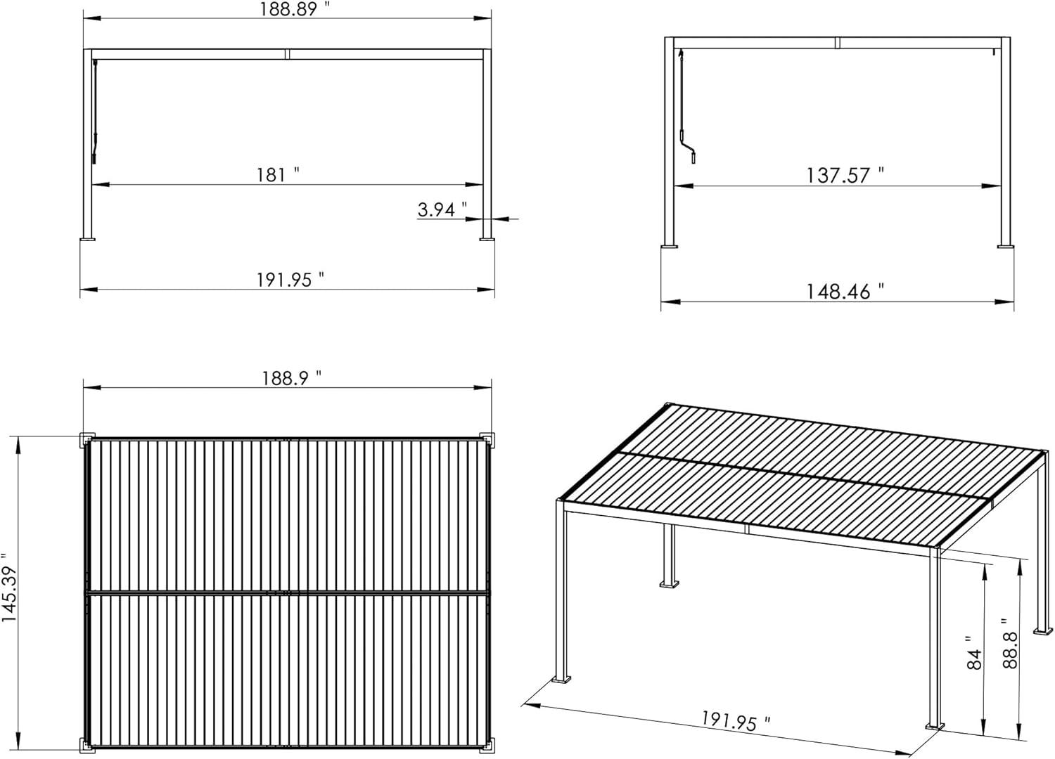 Kozyard Elizabeth White Outdoor Louvered Aluminum Rainproof Pergola with Adjustable Roof