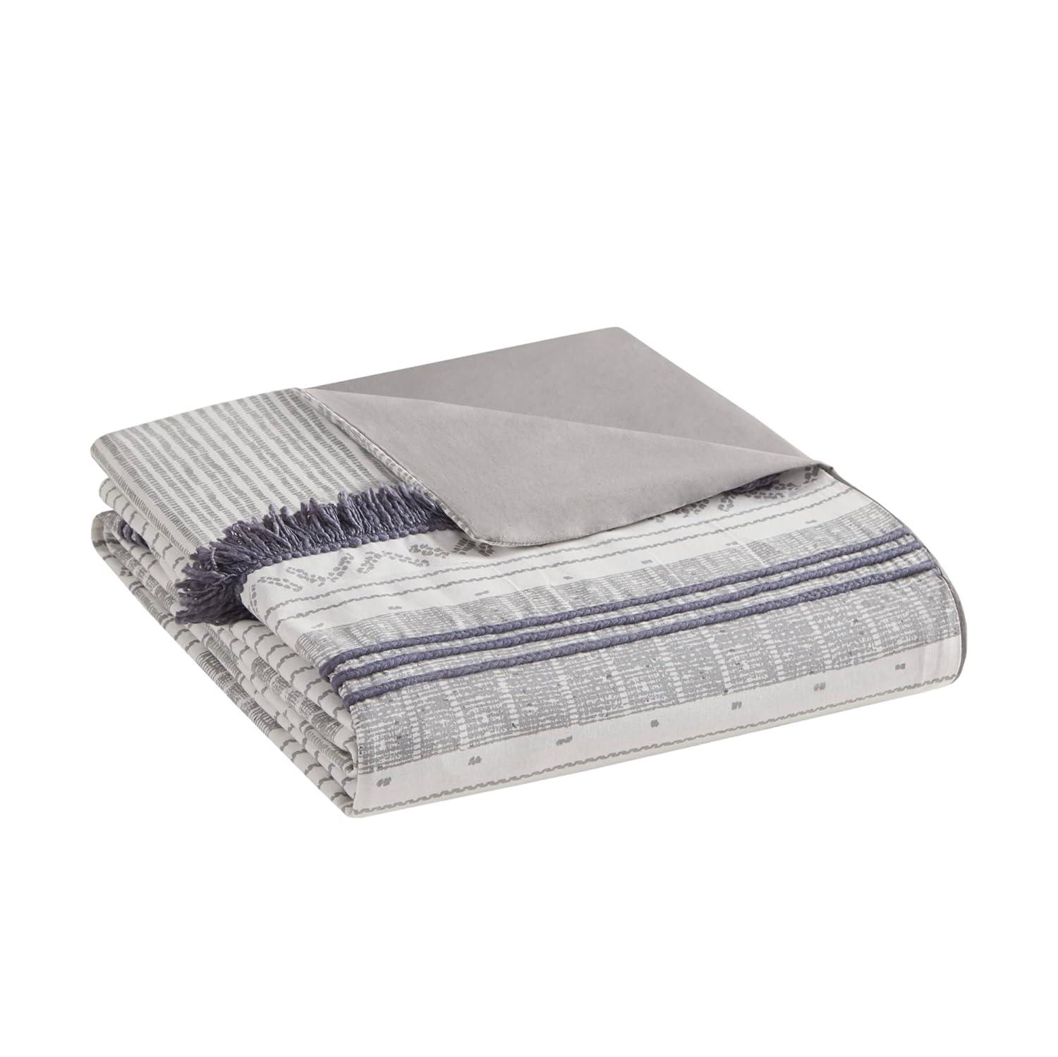 Ink+Ivy 3pc Full/Queen Cody Cotton Duvet Cover Set Gray/Navy: Woven Stripe, Lightweight, OEKO-TEX Certified