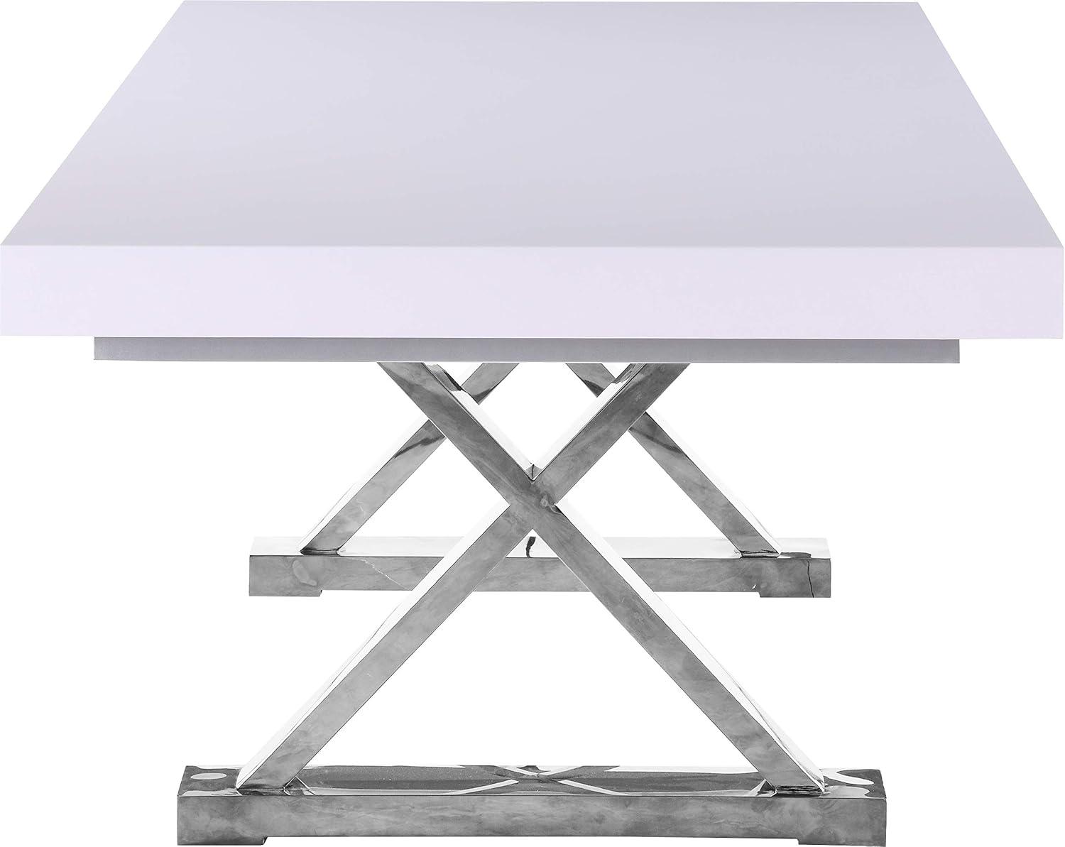 Excel White and Chrome Extendable Dining Table with Inverted X-Style Legs