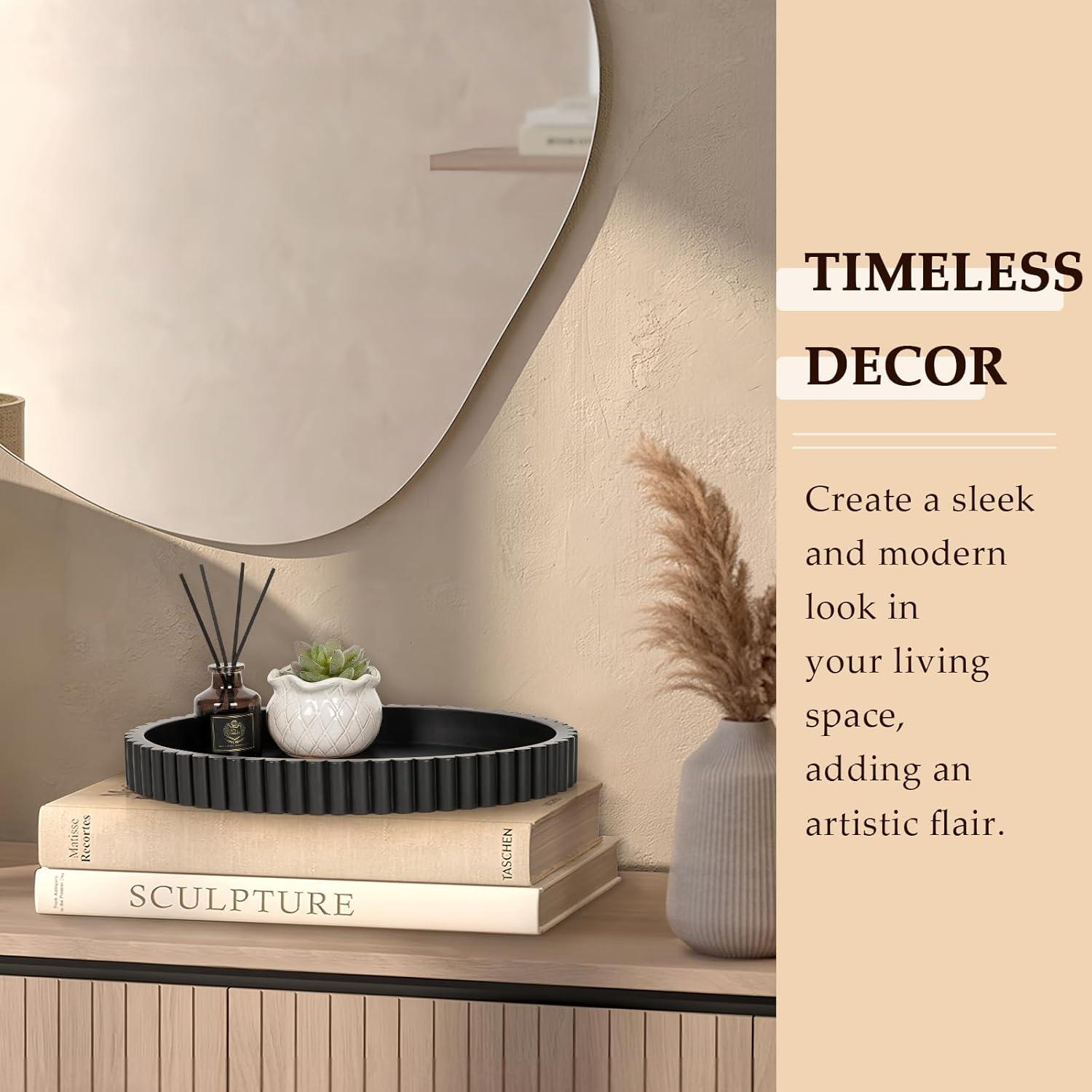 Oval Tray for Coffee Table Decor, 13" Concrete Tray, Table Centerpieces Decorative Trays for Home Decor, Modern Decorative Trays for Coffee Tables, Centerpiece Trays, Black