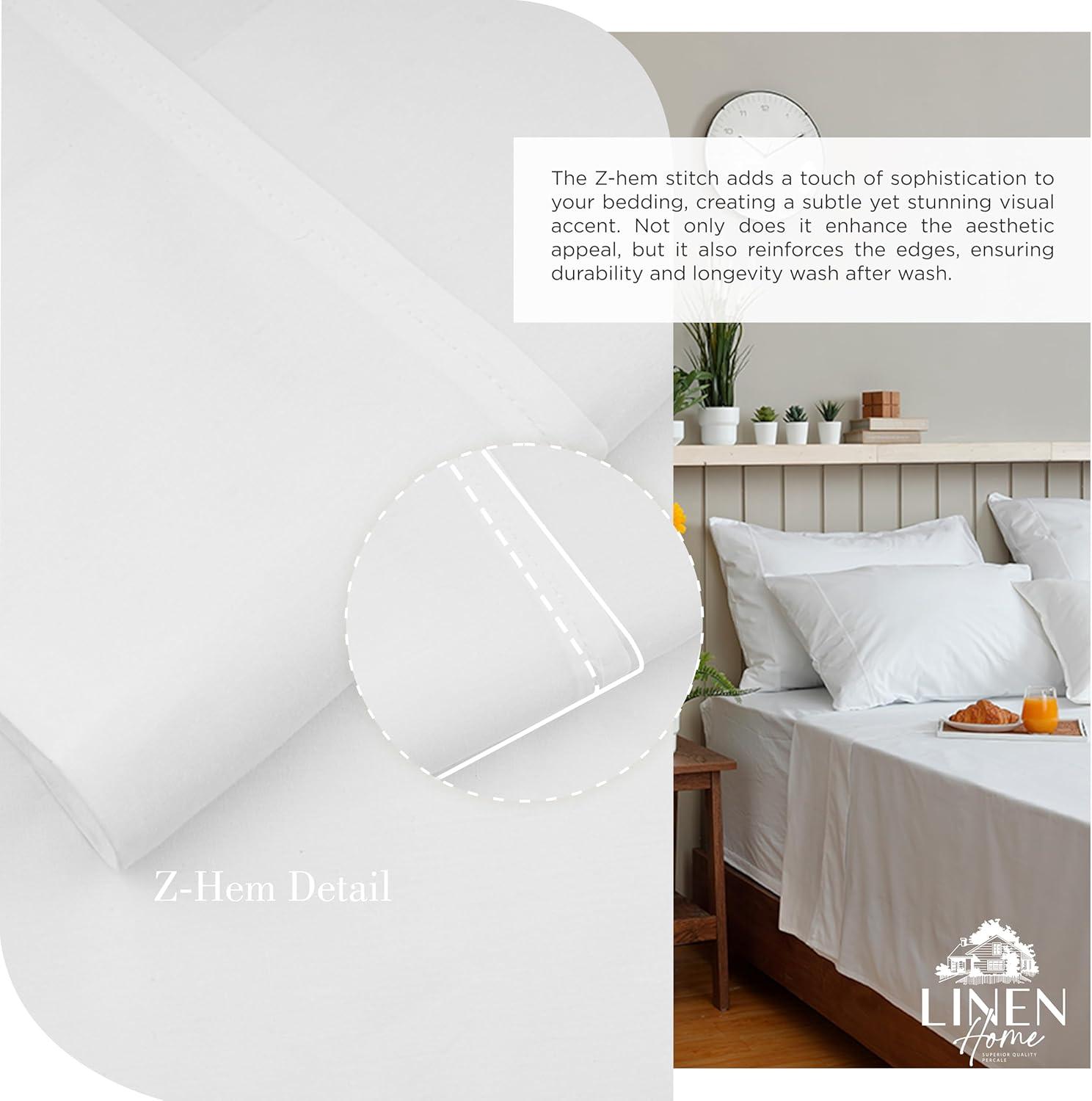 100% Cotton Percale Sheets Queen Size, White, Deep Pocket, 4 Piece - 1 Flat, 1 Deep Pocket Fitted Sheet and 2 Pillowcases, Crisp Cool and Strong Bed Linen