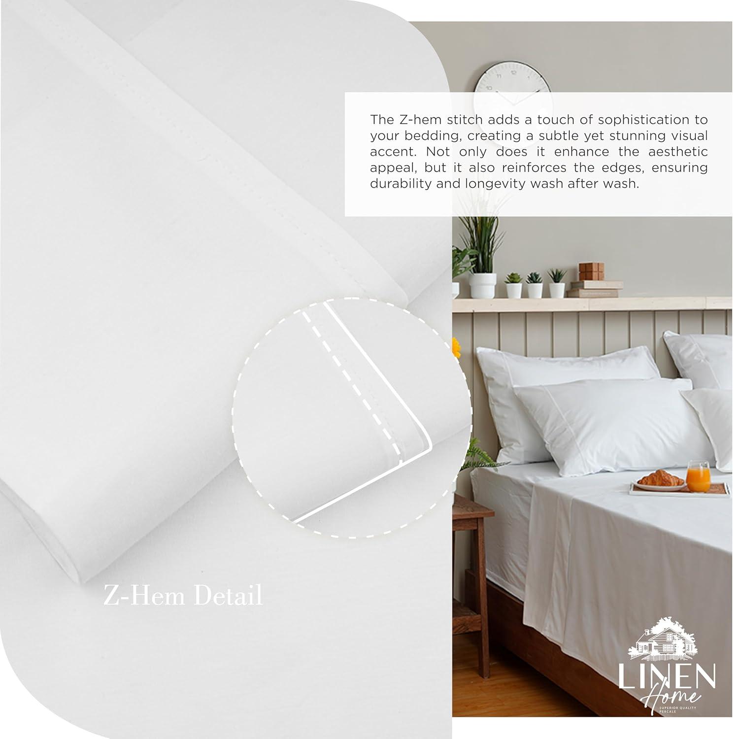 100% Cotton Percale Sheets Queen Size, White, Deep Pocket, 4 Piece - 1 Flat, 1 Deep Pocket Fitted Sheet and 2 Pillowcases, Crisp Cool and Strong Bed Linen