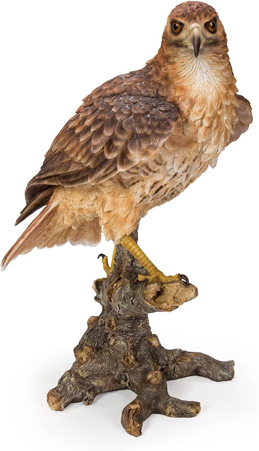 Hand-Painted Polyresin Hawk on Branch Garden Statue