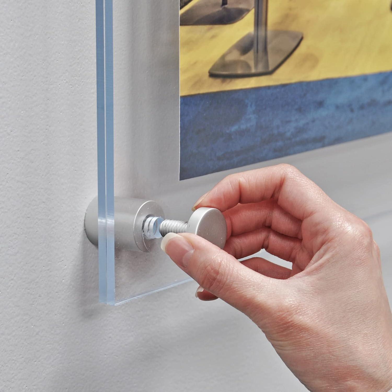 Azar Displays Floating Acrylic Wall Frame with Silver Stand Off Caps: 11" x 17" Graphic Size, Overall Frame Size: 15" x 21"