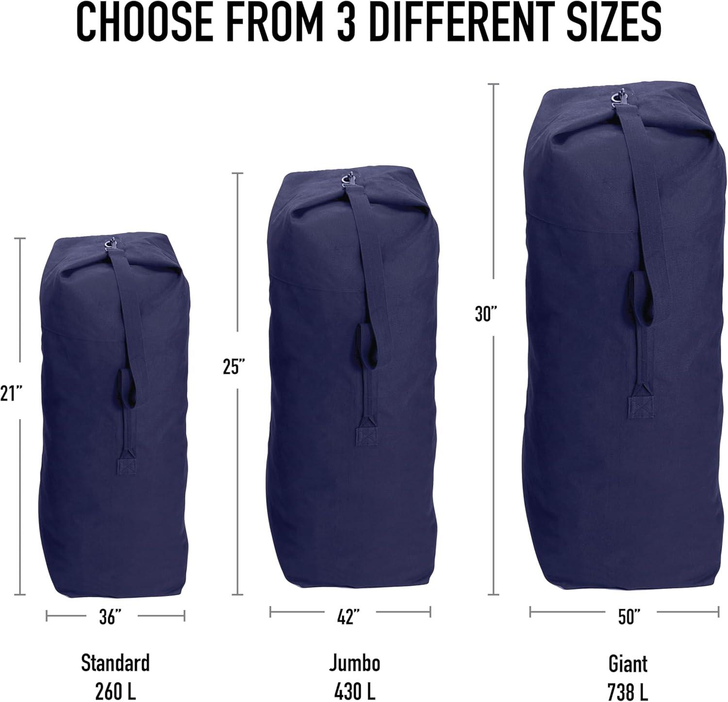 Rothco Top Load Canvas Duffle Bag, Black, 21" x 36"