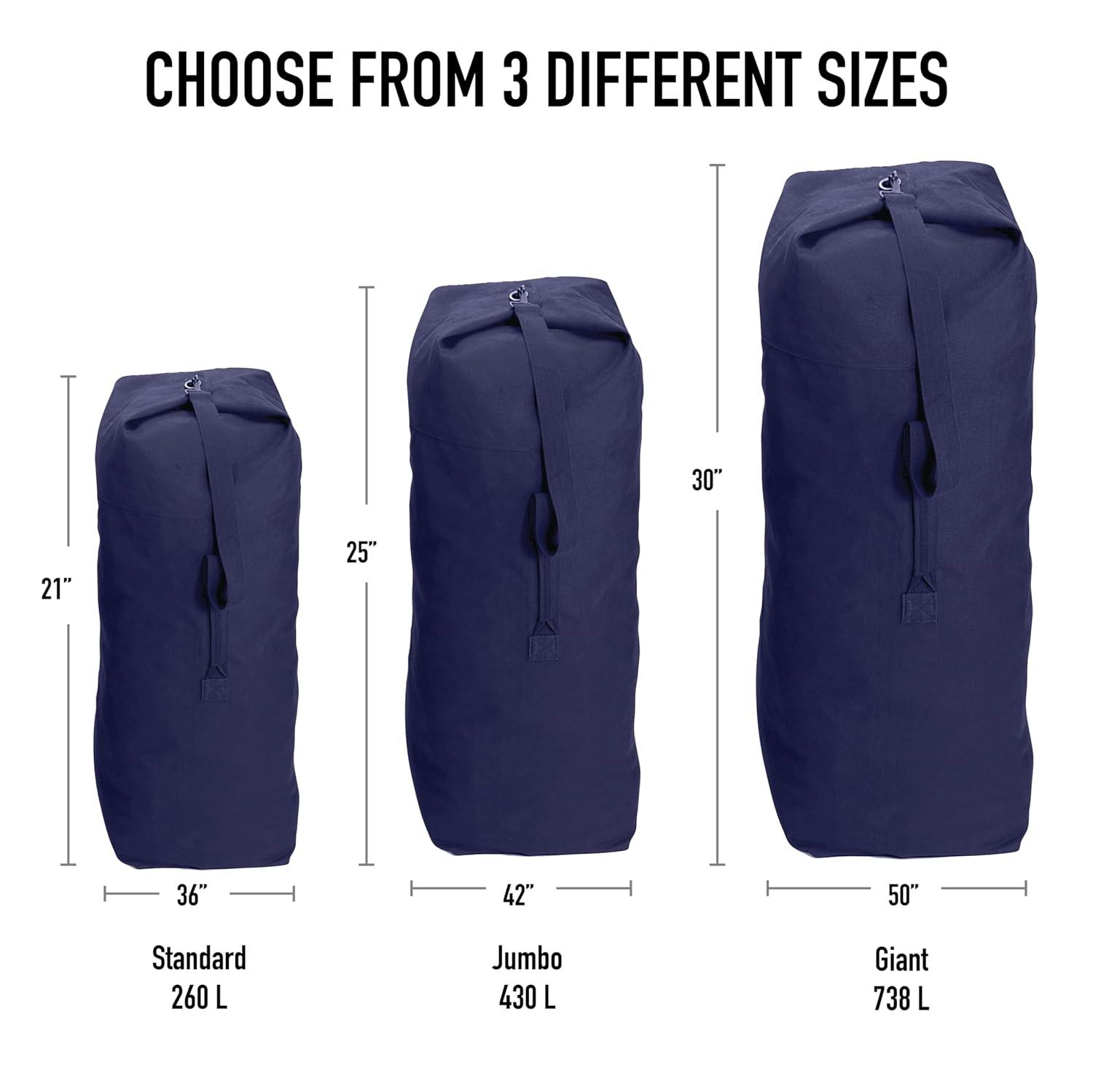 Rothco Top Load Canvas Duffle Bag, Black, 21" x 36"