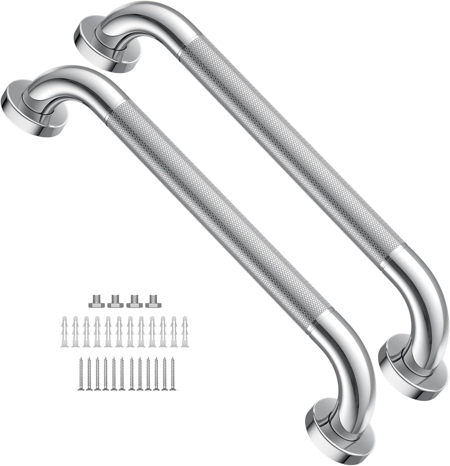 16-Inch Chrome Anti-Slip Stainless Steel Grab Bars, 2-Pack