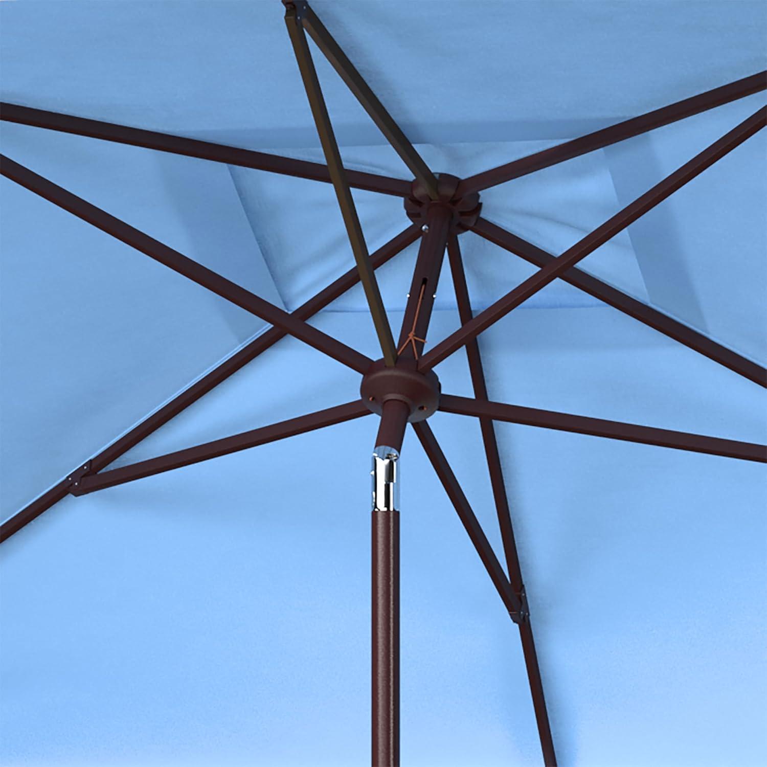 SAFAVIEH Zimmerman 6.5' X 10' Market Crank Patio Umbrella, Baby Blue/White