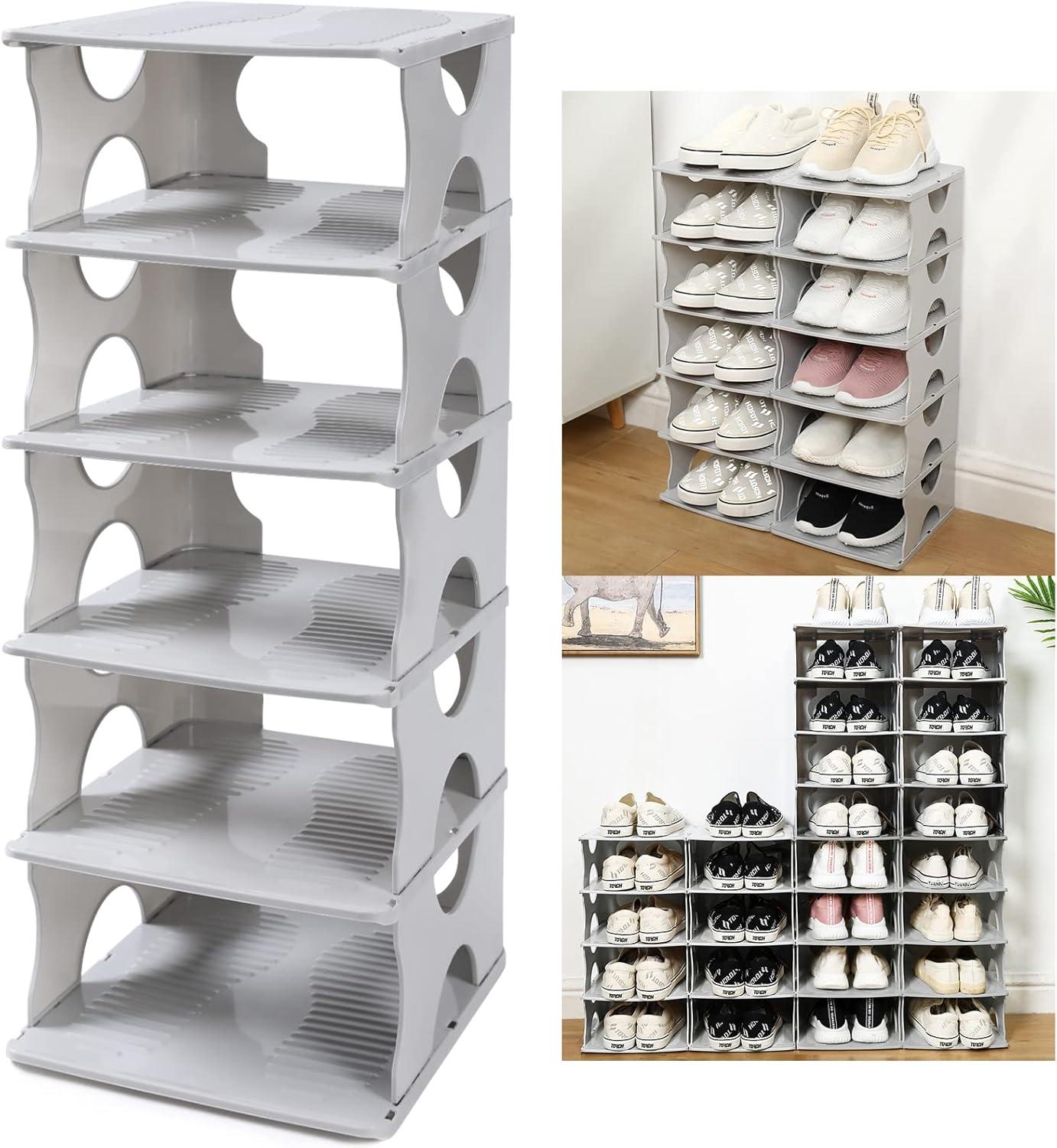 Gray Stackable 6-Tier Plastic Shoe Rack