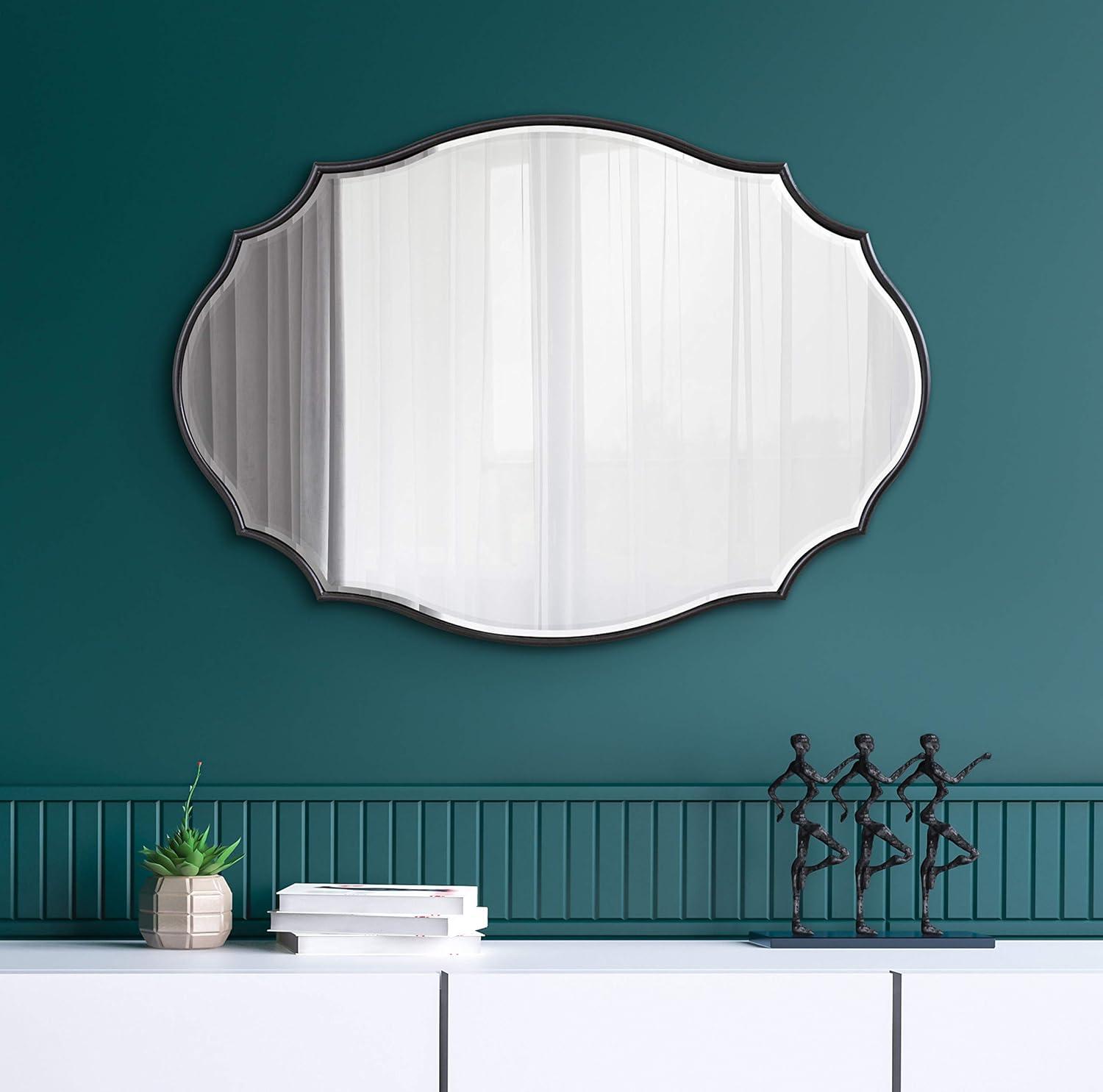 Kate and Laurel Leanna Modern Scalloped Wall Mirror, 18 x 24, Black, Glam Oval Mirror for Wall