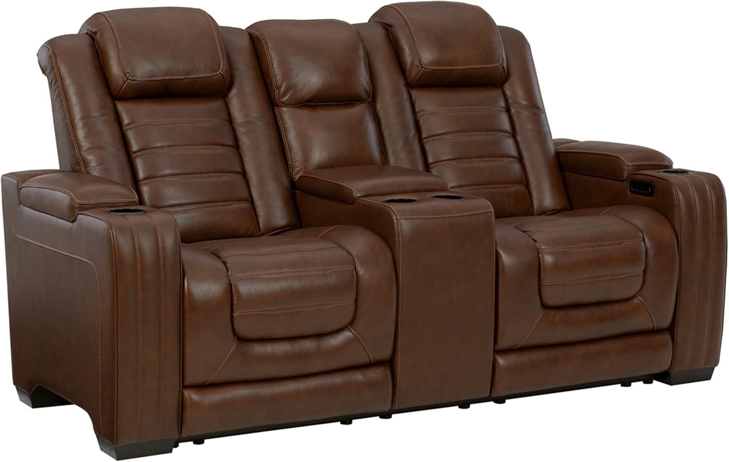 Chocolate Faux Leather Tufted Power Reclining Loveseat with Storage