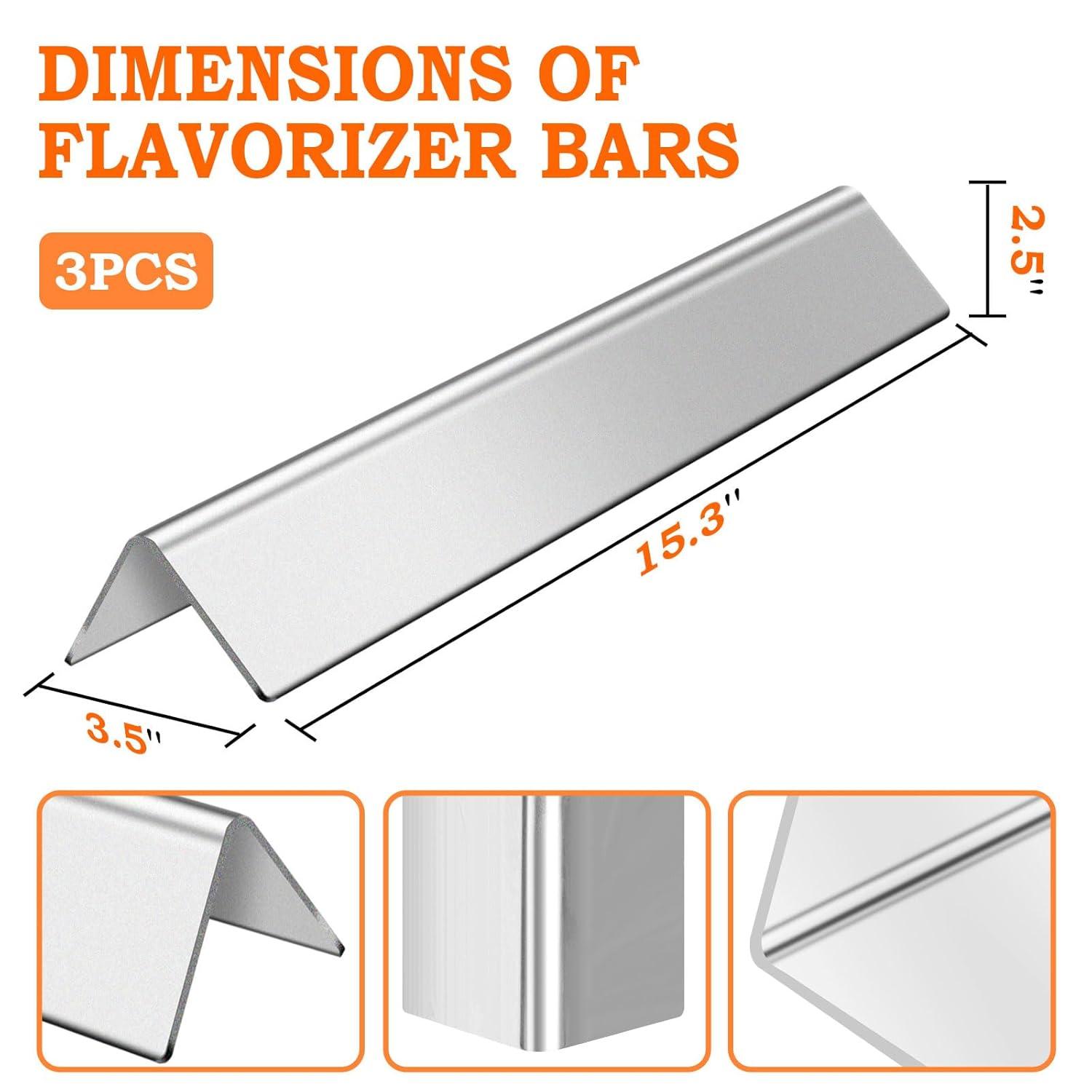 GasSaf 15.3inch Flavorizer Bar Replacement for Weber 7635, Spirit 200 Series, Spirit E-210, S-210, E-220, S-220 with Front Controls Panel, 3-Pack Stainless Steel Flavor Bar(15.3"x3.5"x2.5")