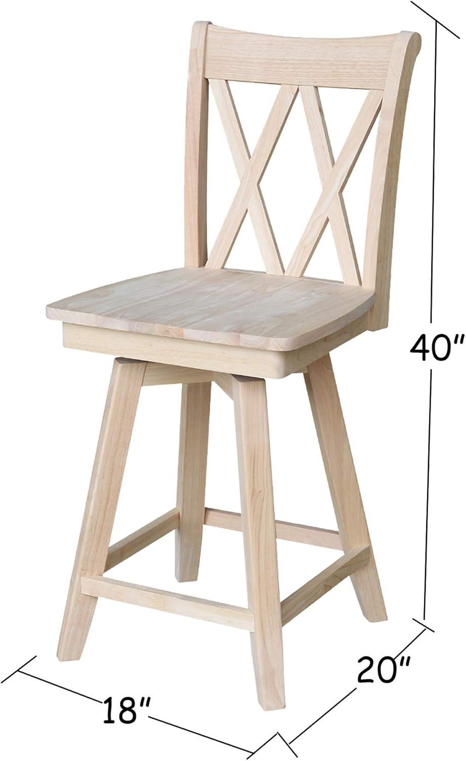 24" Double X Back Counter Height Barstool with Swivel and Auto Return Unfinished - International Concepts: Hardwood Frame