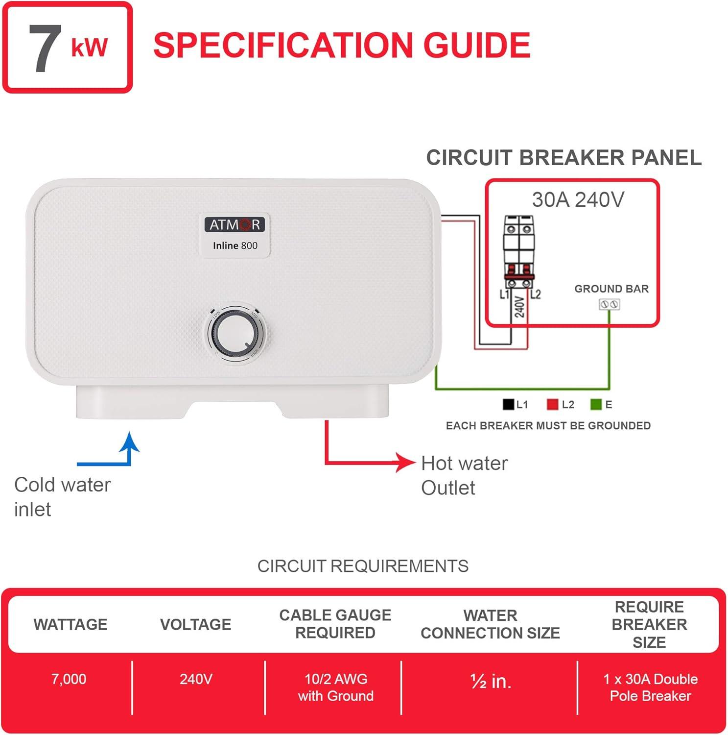 Atmor 7kW/240V 1.6 GPM Electric Tankless Water Heater Up to 2 Sinks Nationwide or 1 Shower in Warm Climates