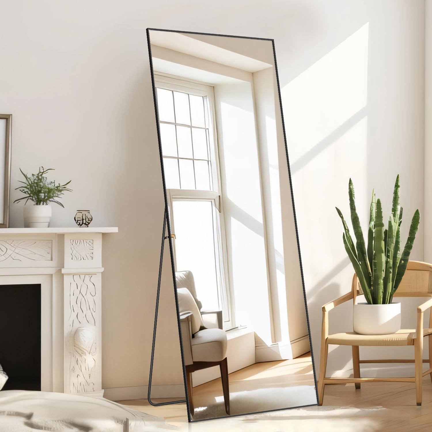 SIMENMAX Full Length Mirror, 21"x64" Nano Glass Floor Mirror, Standing Rectangle Floor Mirrors Body Dressing Wall-Mounted Mirror for Living Room, Bedroom,Black
