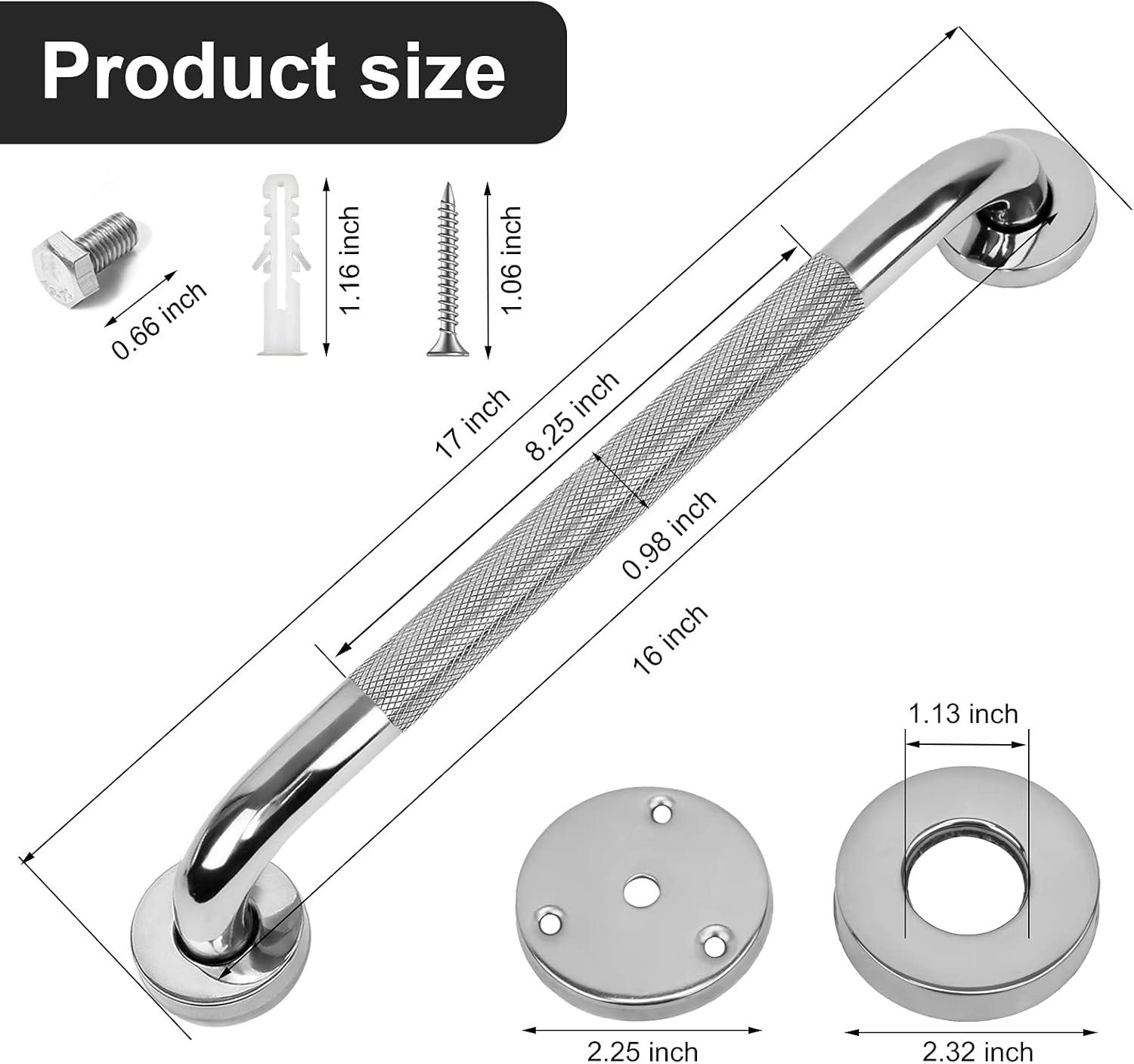 16-Inch Polished Stainless Steel Anti-Slip Bathroom Grab Bars