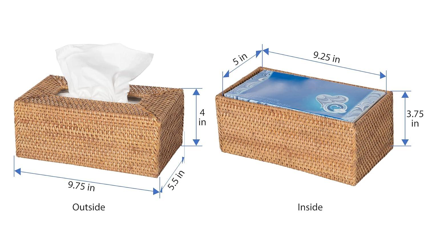 Kouboo Loma Rectangular Rattan Tissue Box Cover Holder, Wicker Decorative Tissue Holder for Living Room, Facial Napkin Holder, Black Antique