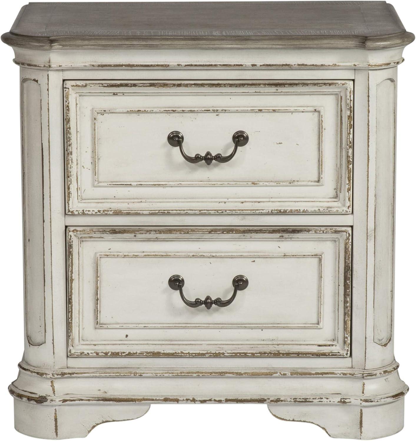 Elegant Whitewashed 2-Drawer Nightstand in Antique White with Bead Molding