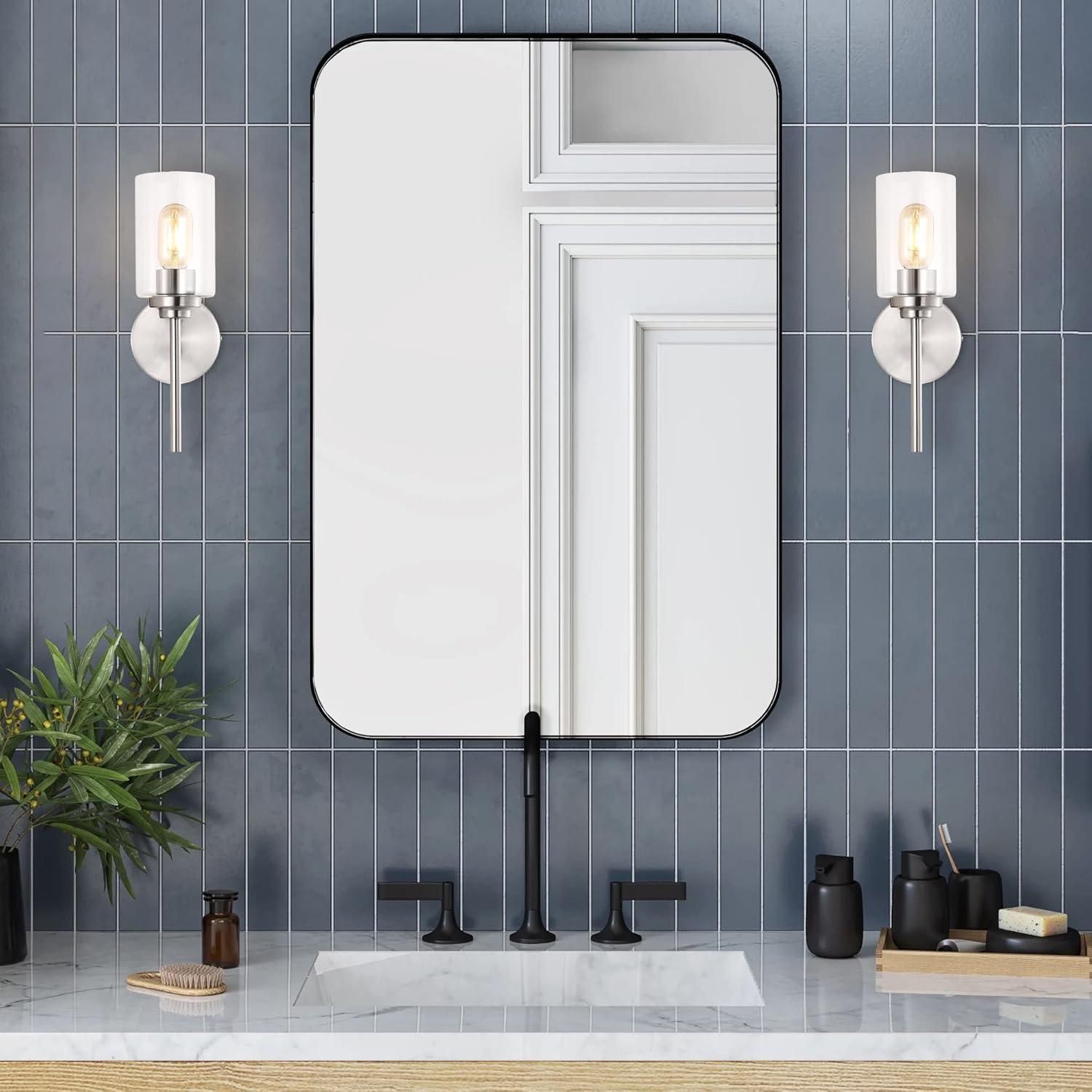 Juno 13 in. 1-Light Nickel Farmhouse Industrial Iron Cylinder LED Wall Sconce Vanity Light