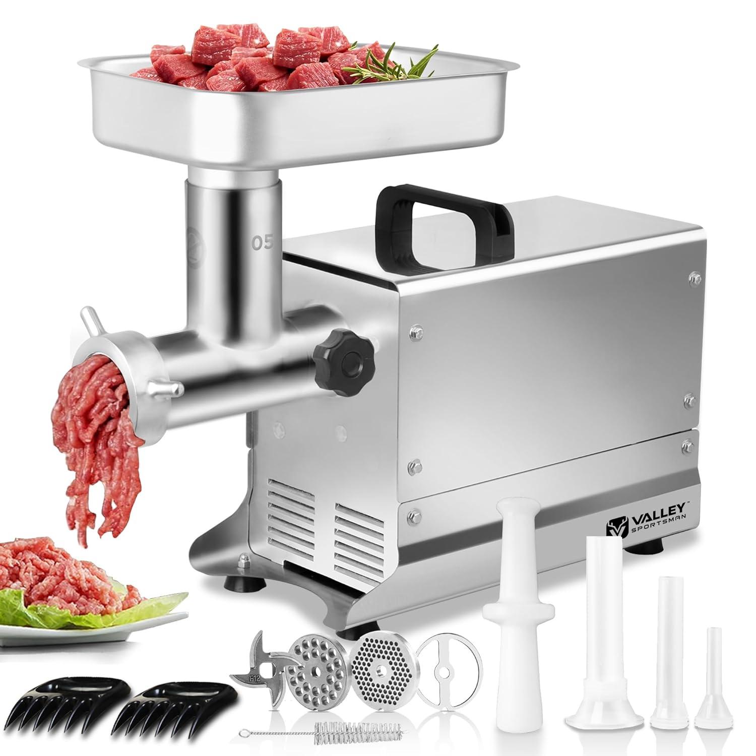 Valley Sportsman #12 Stainless Steel Electric Meat Grinder, 0.75HP 550W, Mirror Polishing, Heavy Duty Industrial Meat Mincer, Ideal for Commercial and Regular Use