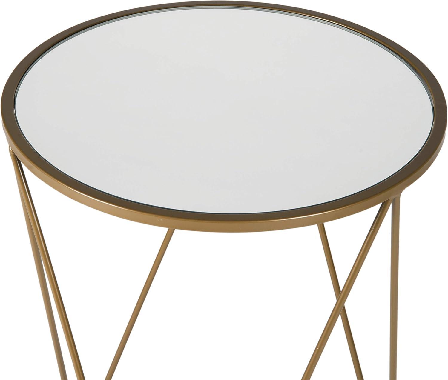 Modern Geometric Gold Metal Round Side Table with Mirrored Top