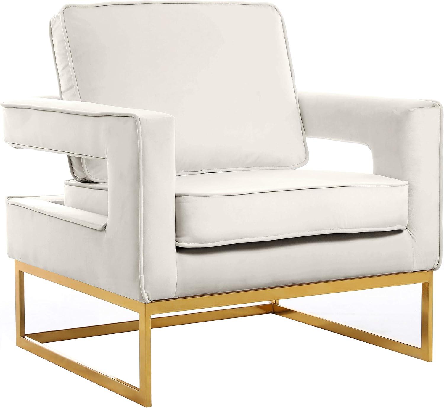 Meridian Furniture Noah Cream Velvet Accent Chair with Gold Iron Base