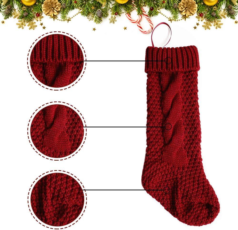 Burgundy and Cream Cable Knitted Christmas Stockings, 18 Inches, Set of 4