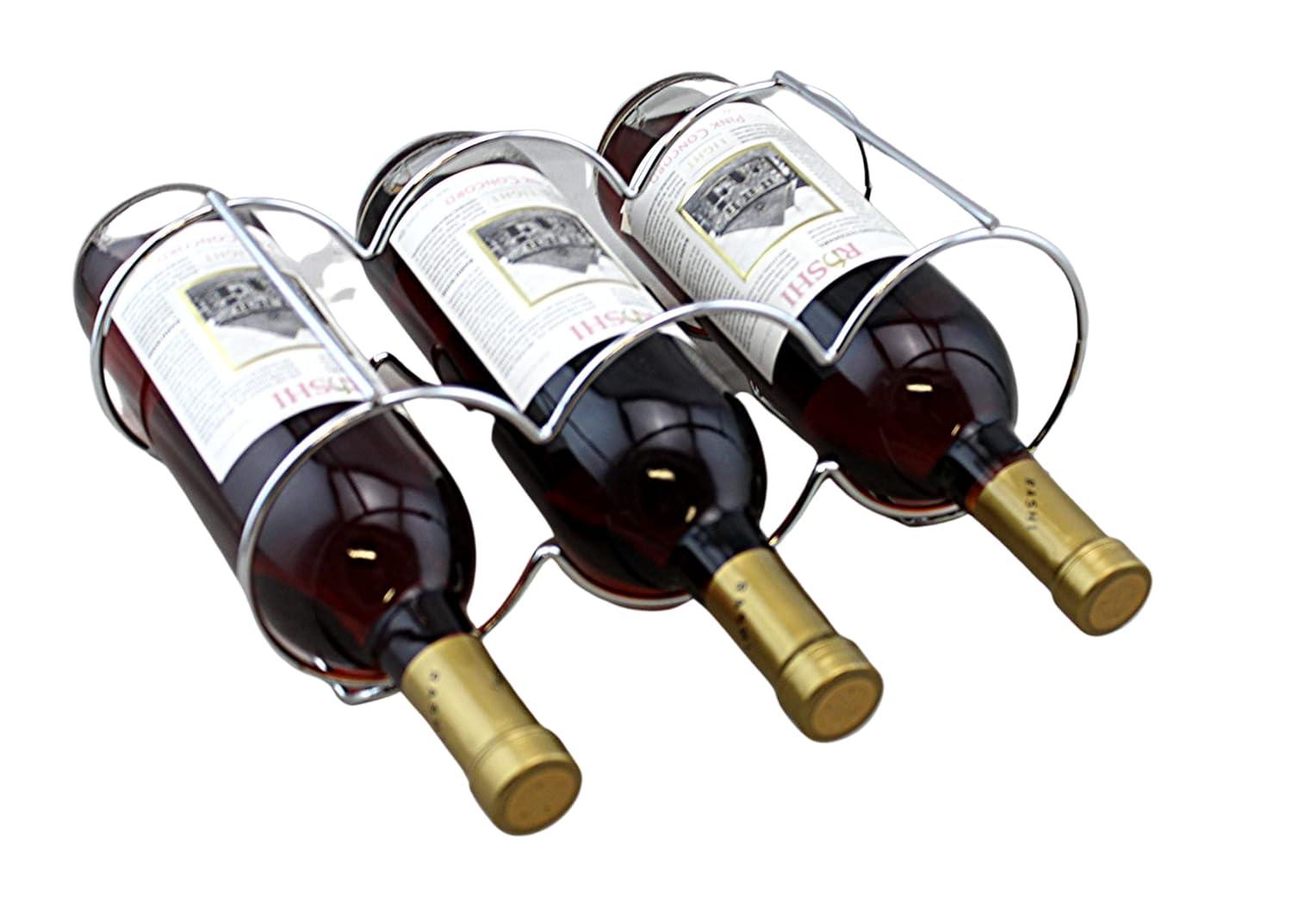 Dependable Industries Stackable Metal Wine Rack, 5-Bottle Free Standing Holder, Silver