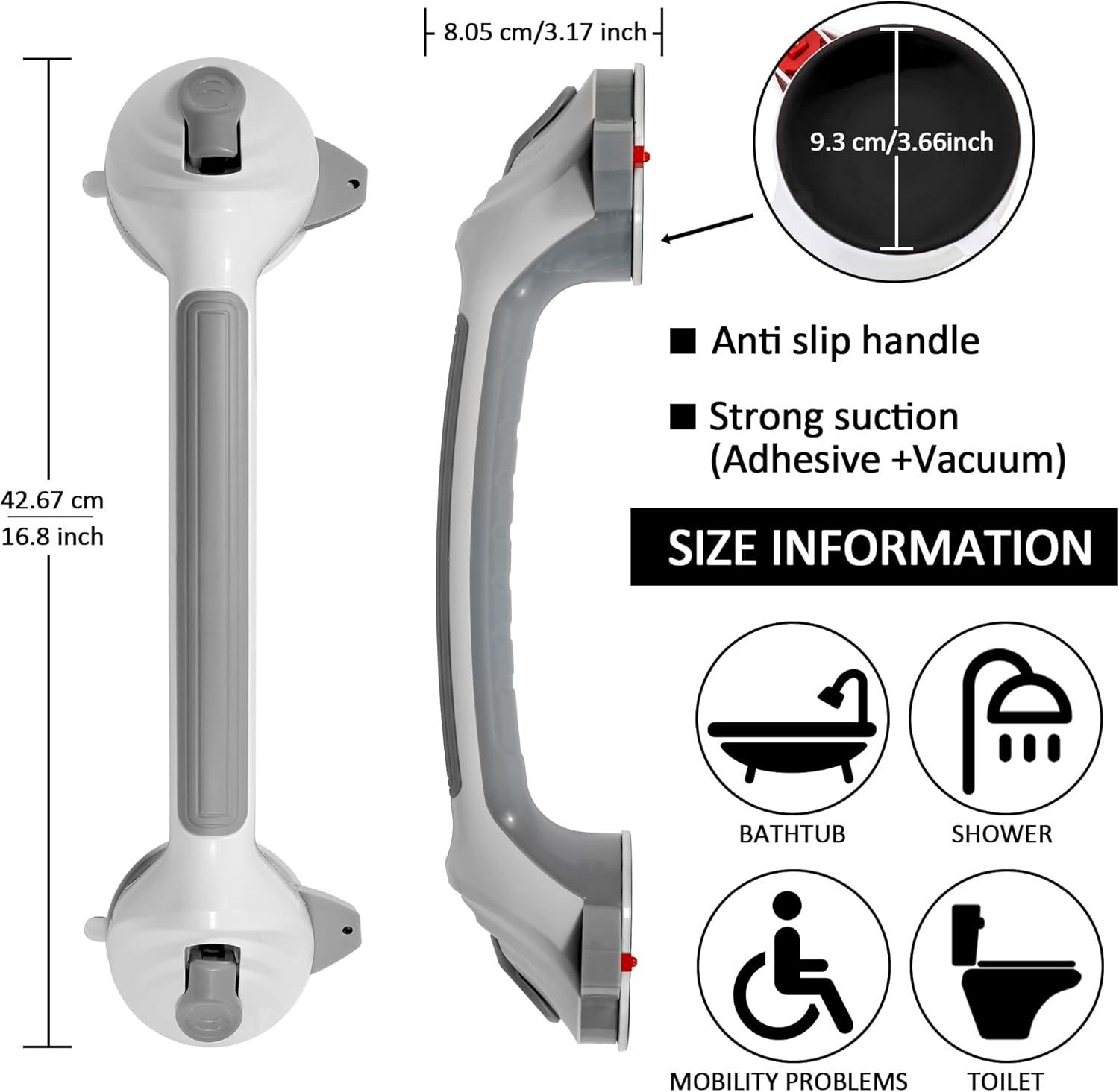 Grab Bars for Bathtubs and Showers, 2 Pack 16.8 Inch Shower Handles, Strong Suction Grab Bar for Shower, Anti-Slip Shower Grab Bars for Seniors, Bathroom Handicap Grab Bars with Indicators