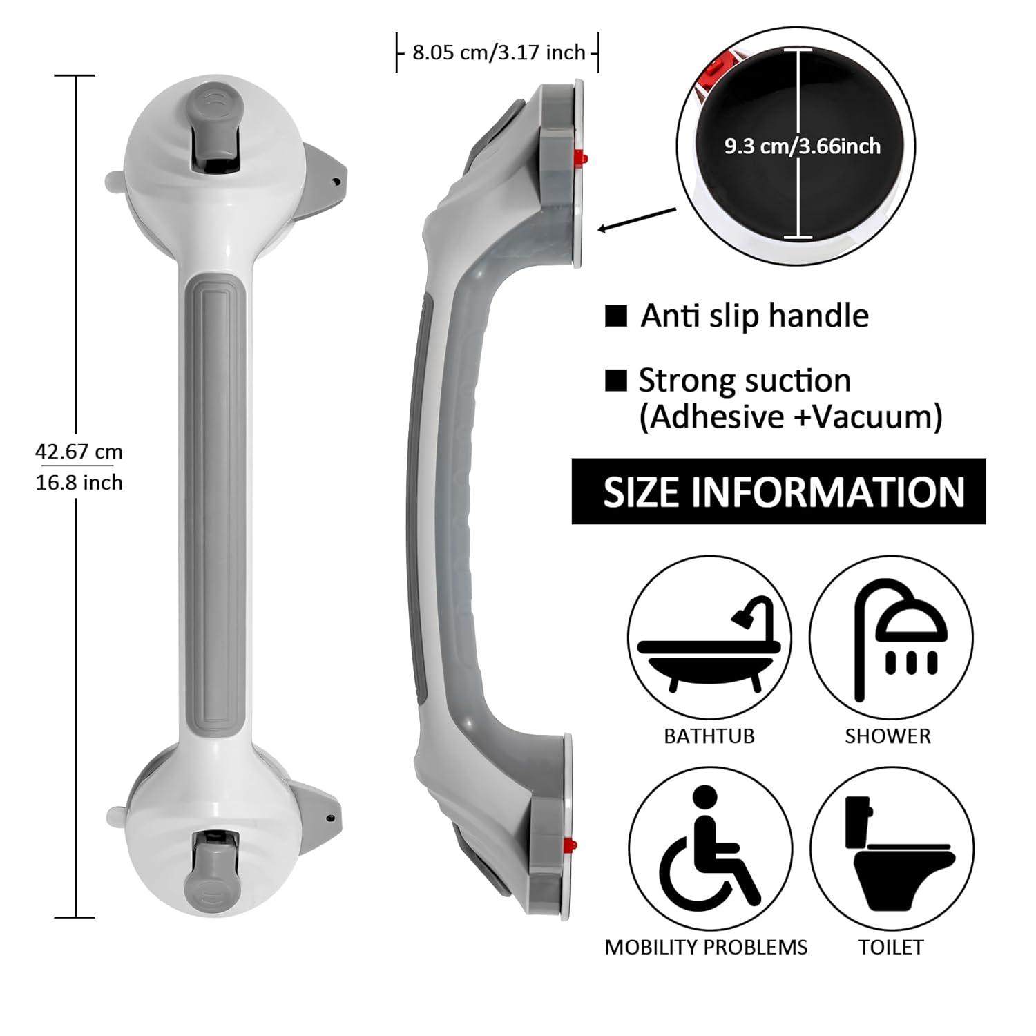 Grab Bars for Bathtubs and Showers, 2 Pack 16.8 Inch Shower Handles, Strong Suction Grab Bar for Shower, Anti-Slip Shower Grab Bars for Seniors, Bathroom Handicap Grab Bars with Indicators