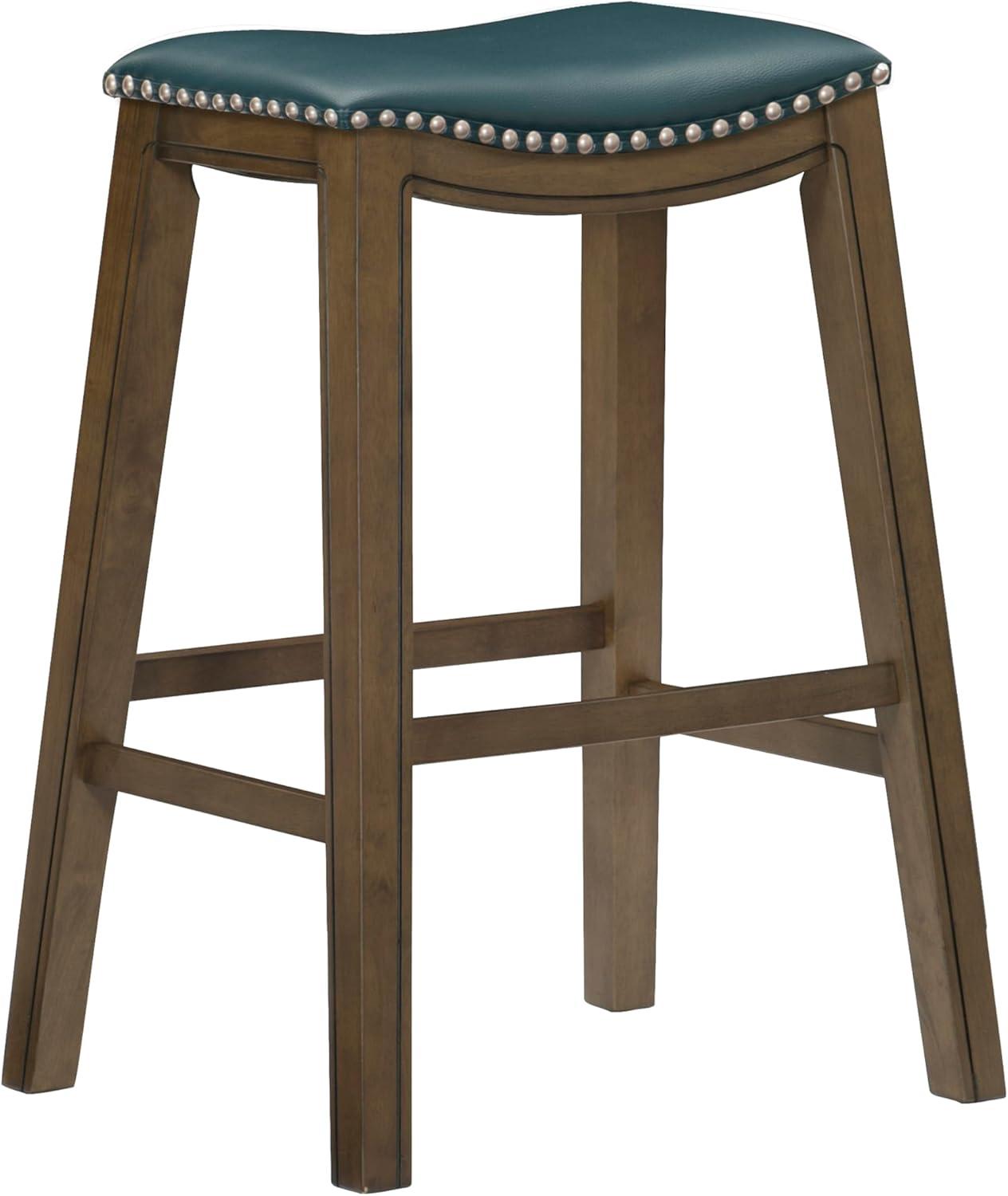 Homelegance 29" Pub Height Wooden Bar Stool Saddle Seat Barstool, Green Brown