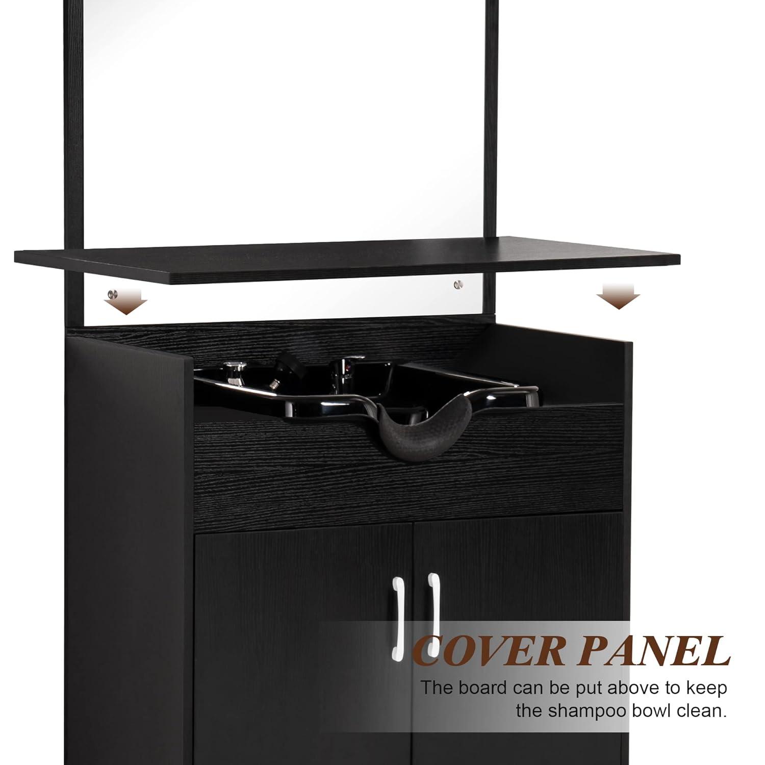 BarberPub Backwash Shampoo Bowl Chair Station with Mirror Salon Styling Cabinet